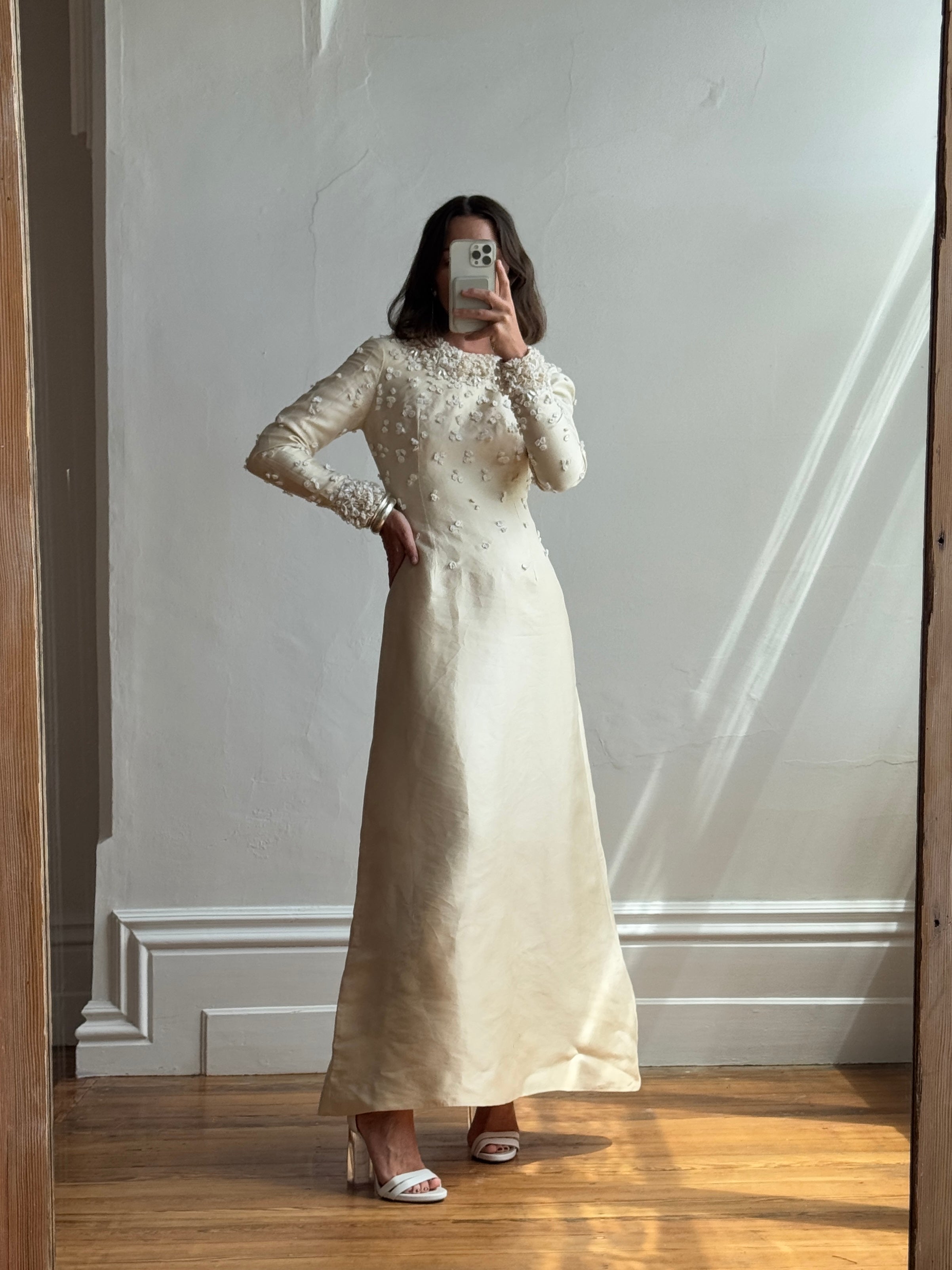Vintage 60s Embellished Italian Made Silk and Wool Wedding Gown