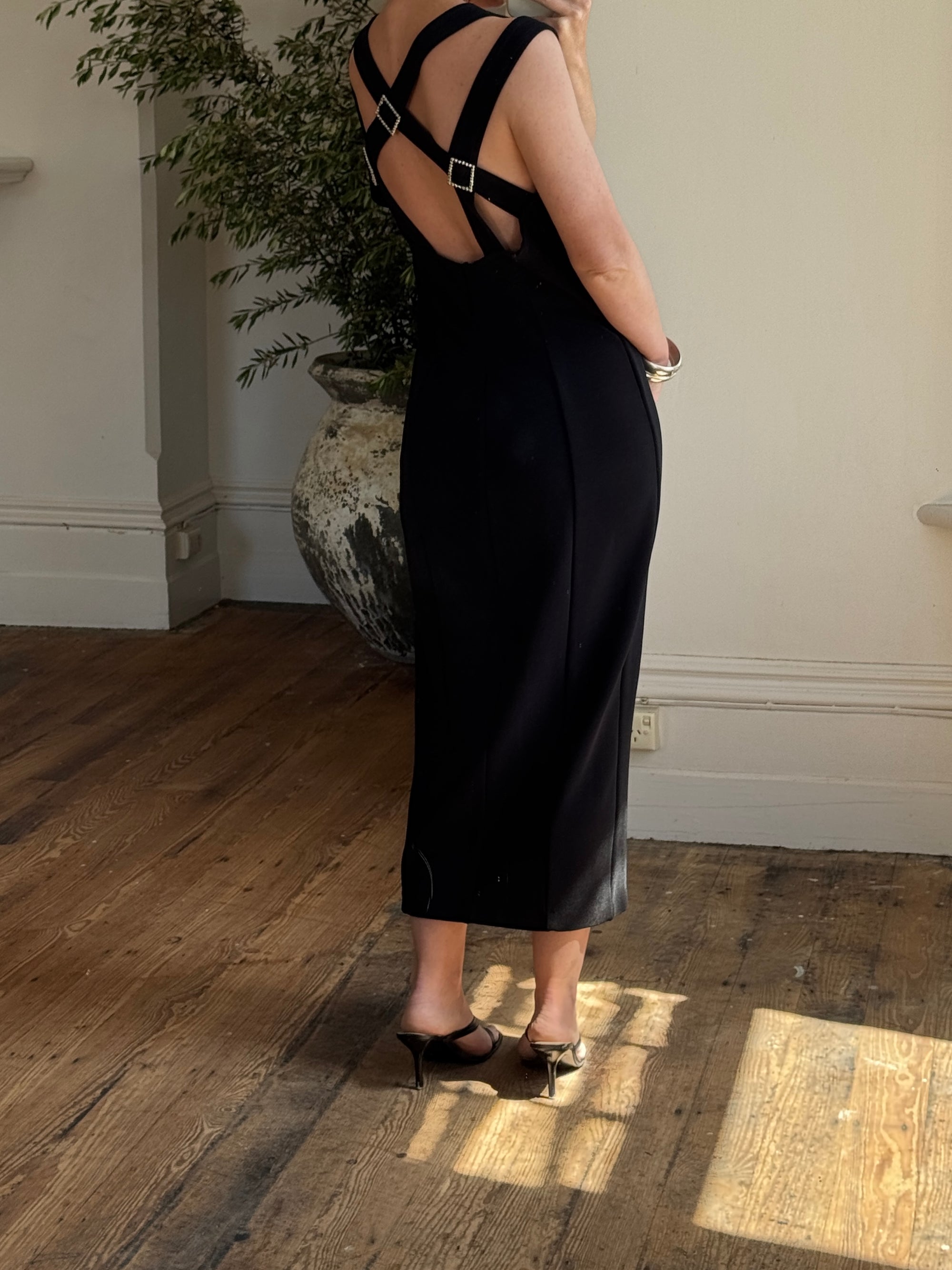 Vintage 90s Bodycon Midi Harness Straps With Rhinestone Buckles