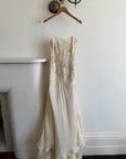 Vintage 90s Italian Nude Floral Beaded Silk Organza Wedding Gown