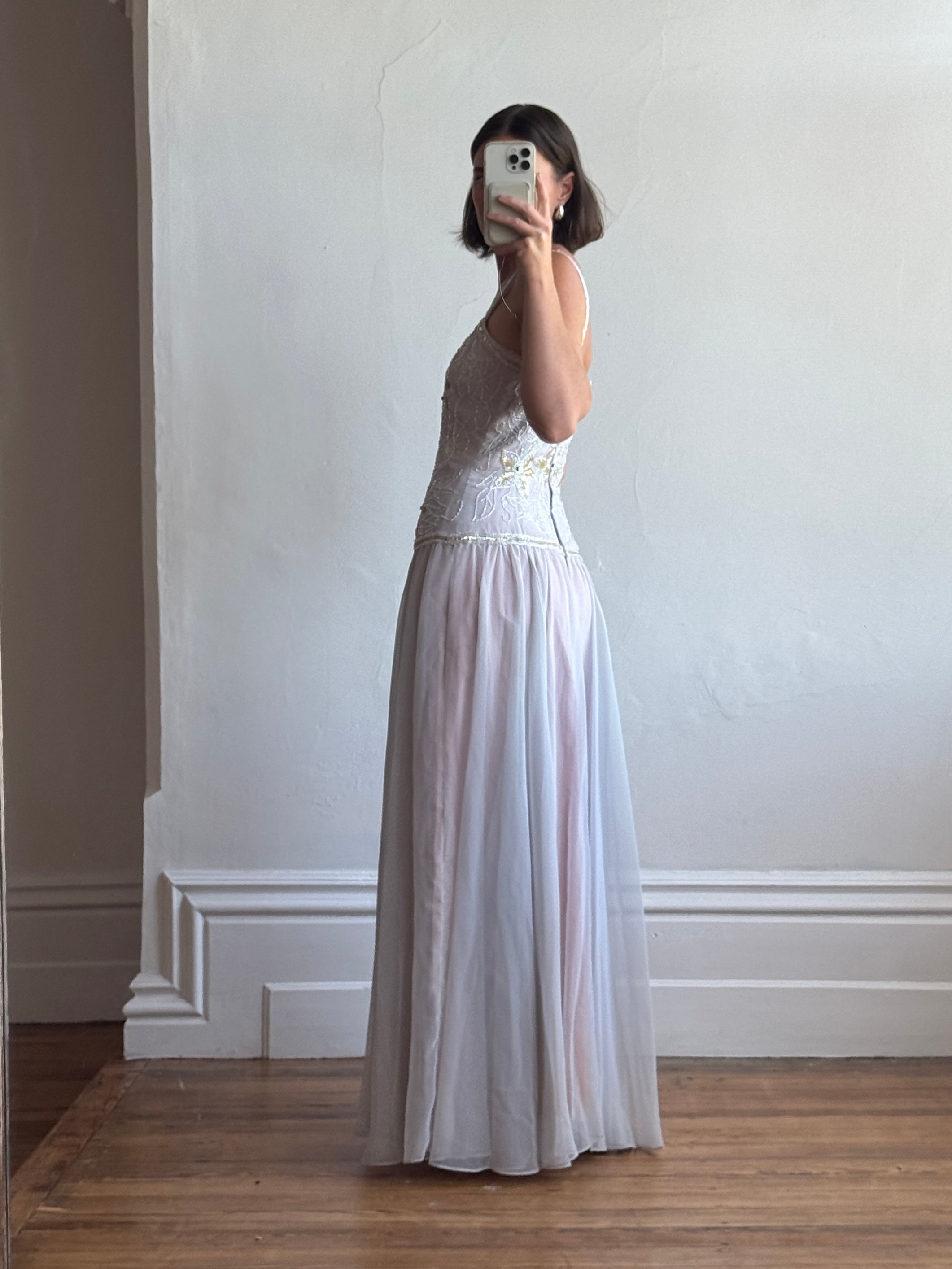 Vintage 70s Drop Waist Beaded Dress Sunrise Lilac