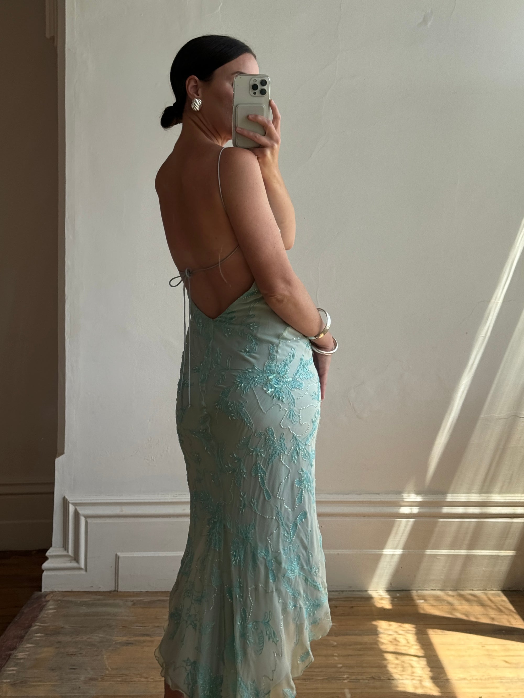 Vintage 90s Ice Blue Embellished High Low Fairy Dress