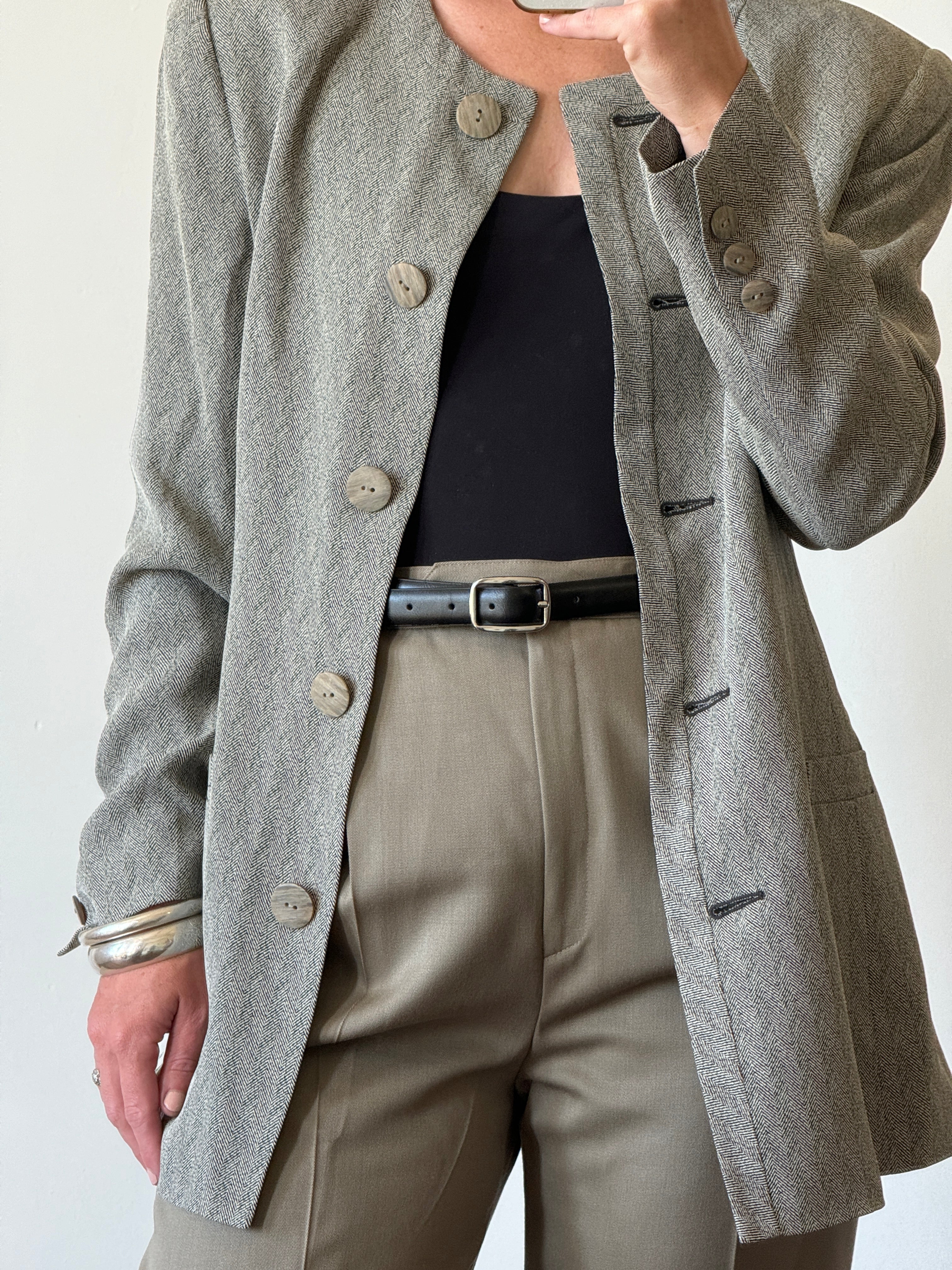 Vintage 90s Neiman Marcus Textured Grey Collarless Blazer (Tags Attached)