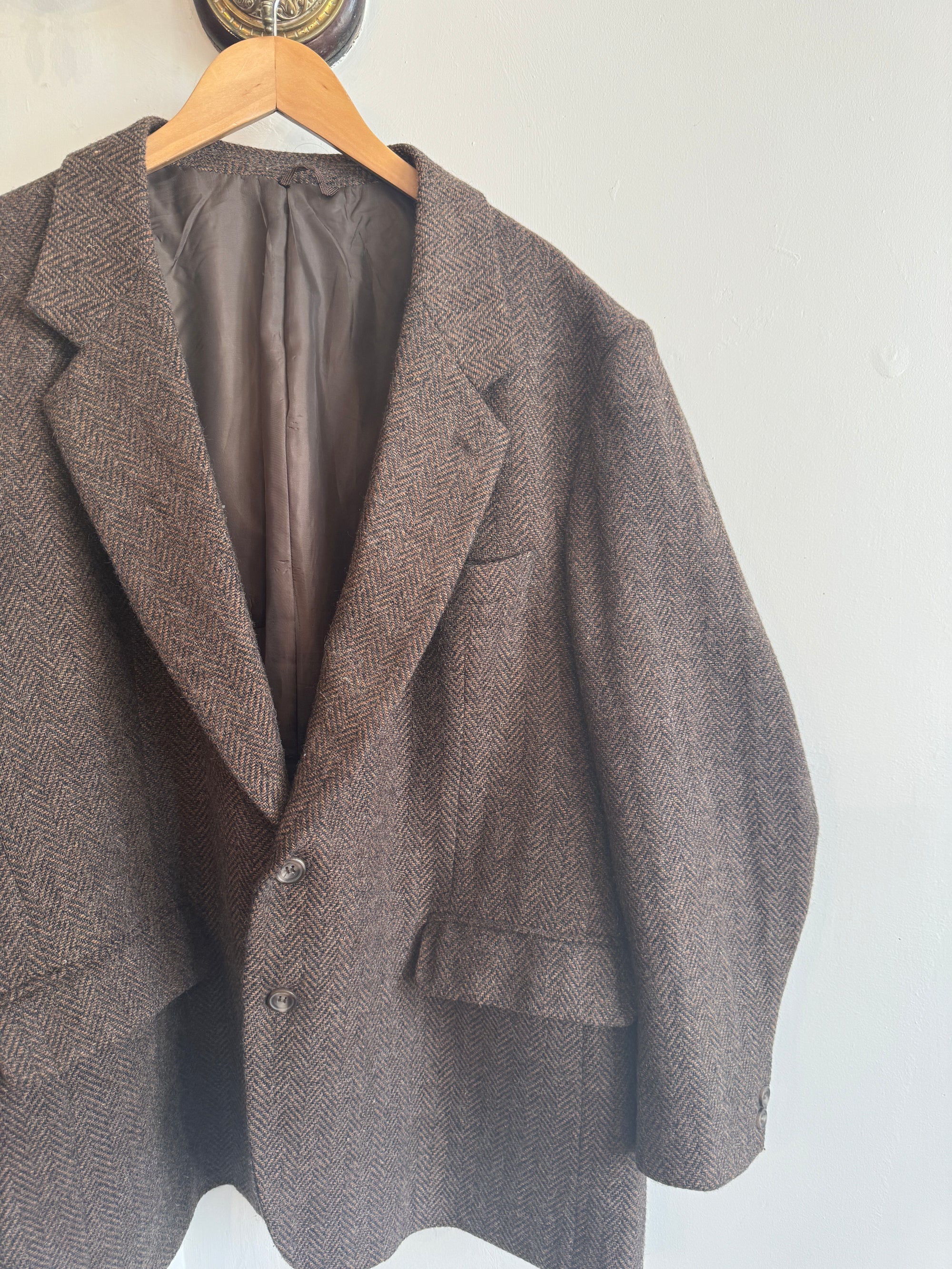 Vintage Wool and Mohair Chocolate Herringbone Blazer
