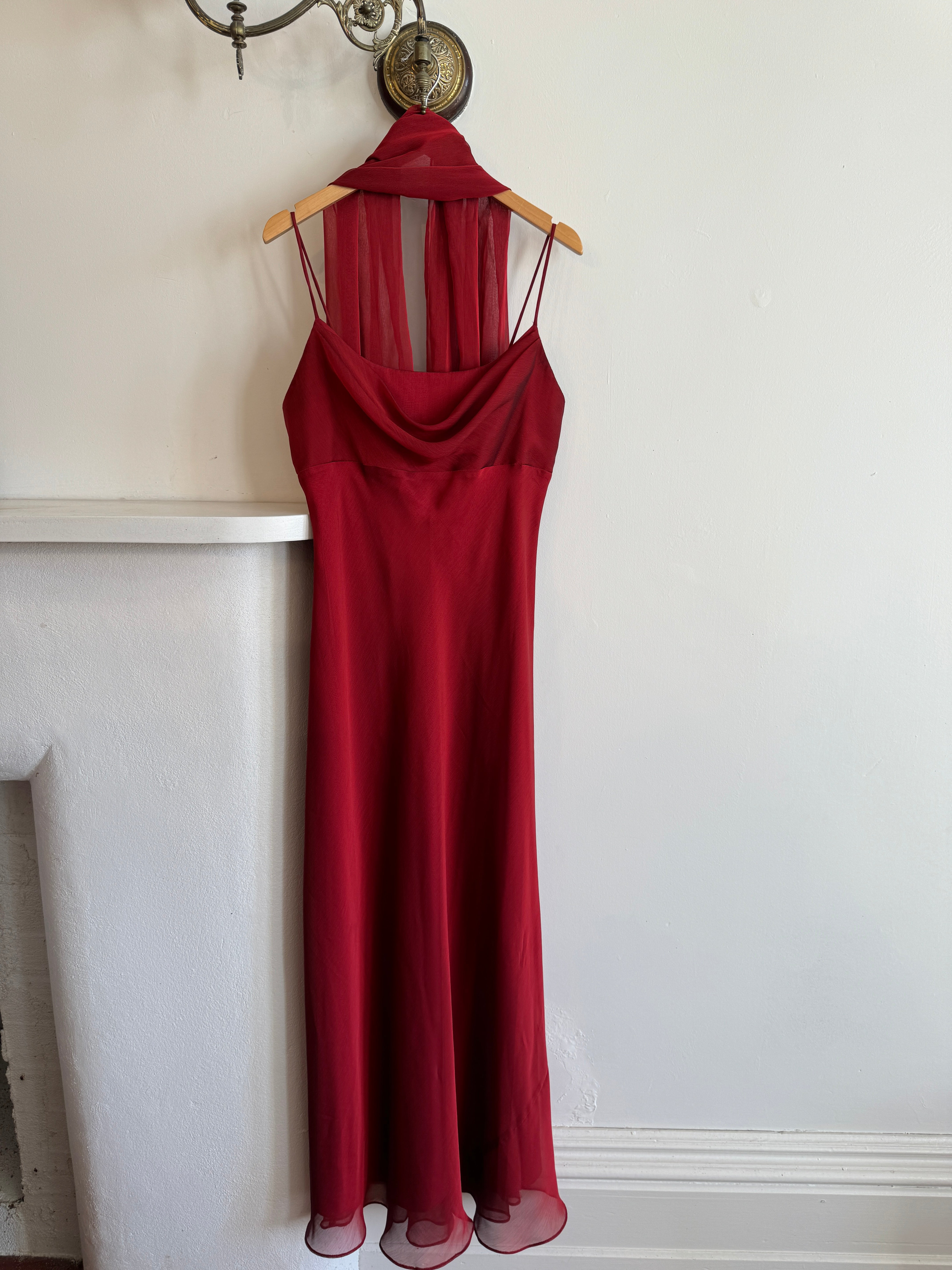 Vintage 90s Red Slip Dress with Skinny Scarf