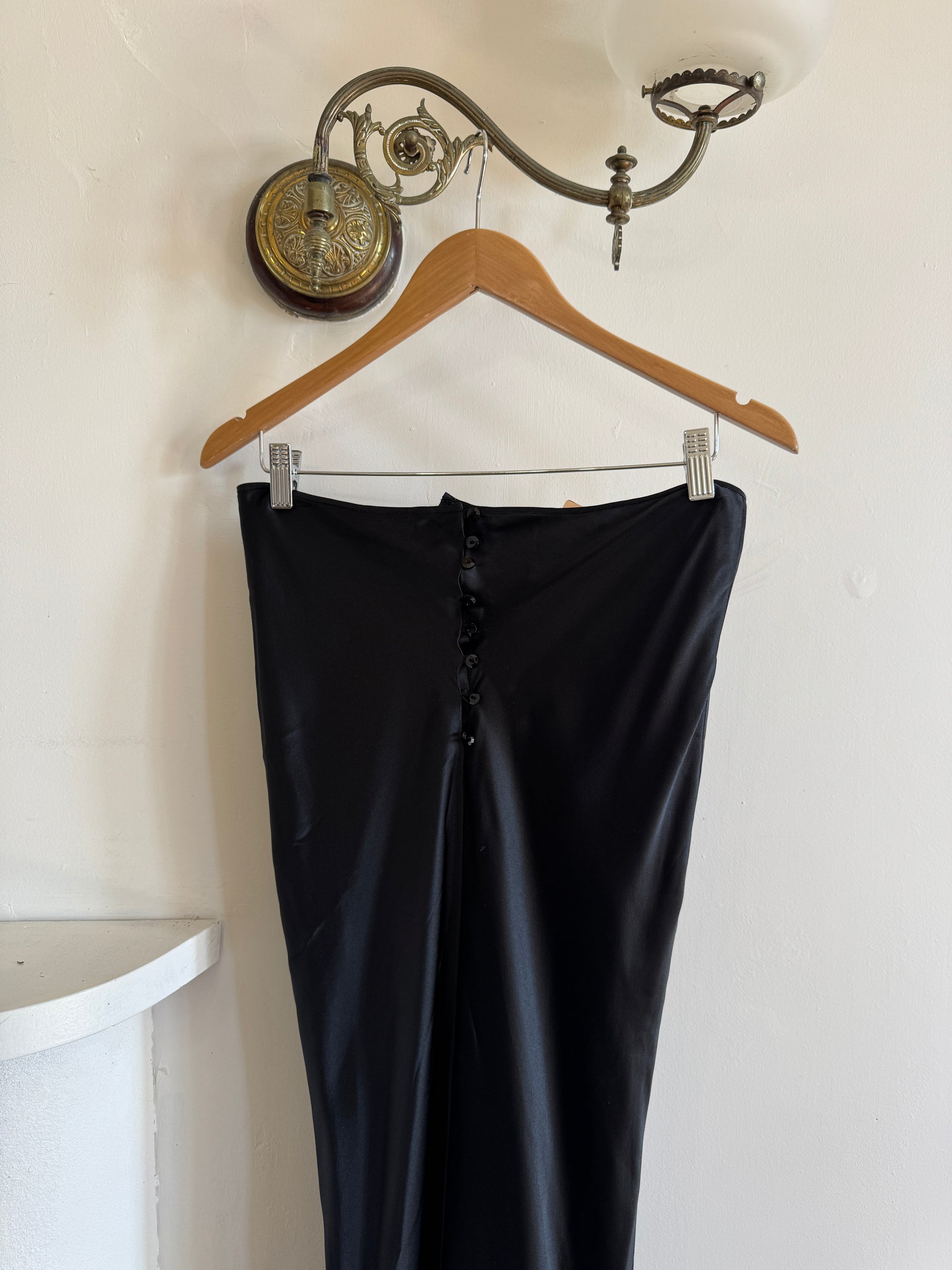 Vintage 90s Pure Silk Fishtail Skirt With Train Noir