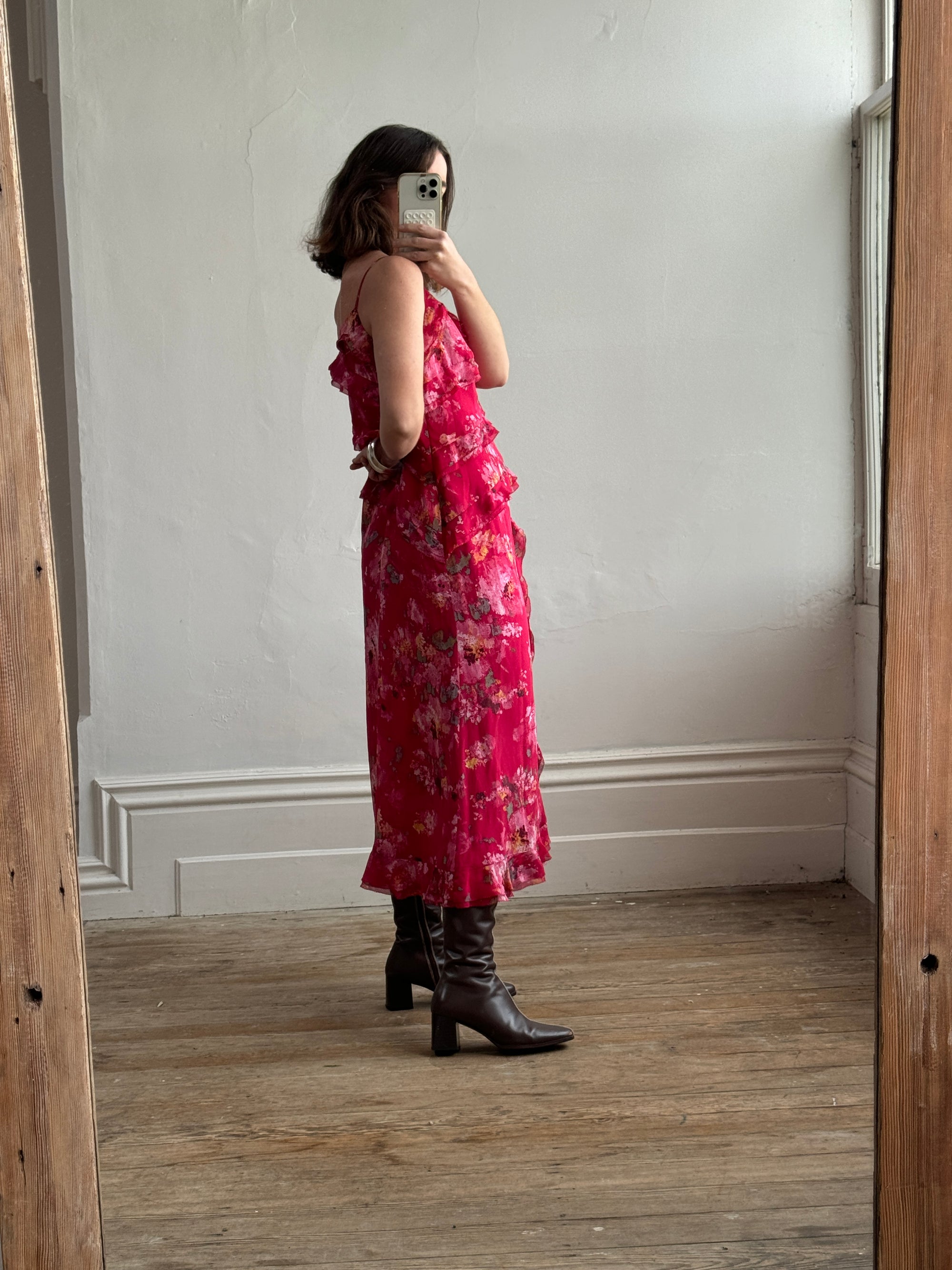 Vintage Y2K Escada Pure Silk Floral Midi Dress