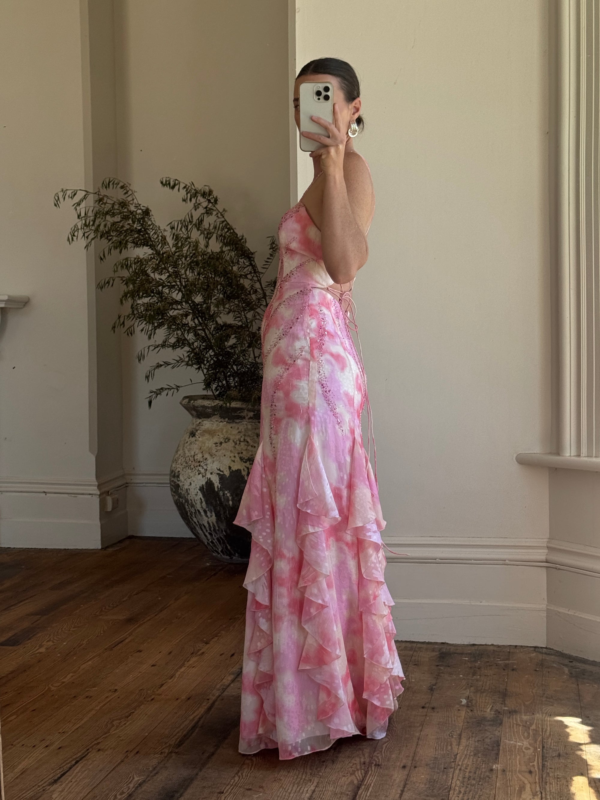 Vintage Y2K Fairy Floss Embellished Ruffle Gown