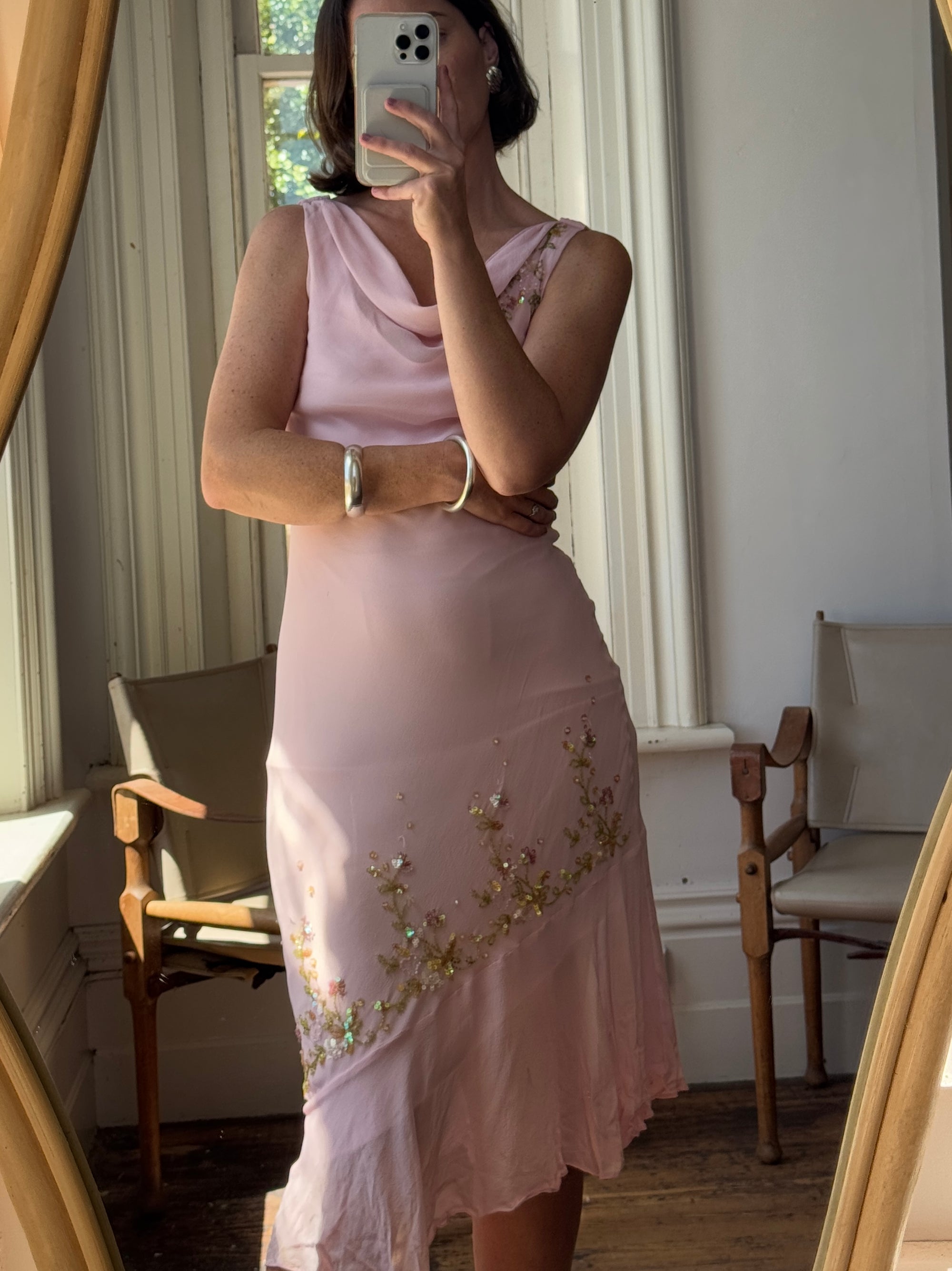 Vintage 90s Pure Silk Beaded Dress Baby Pink Call Me The Breeze Vintage 90s Pure Silk Beaded Dress Baby Pink Call Me The Breeze