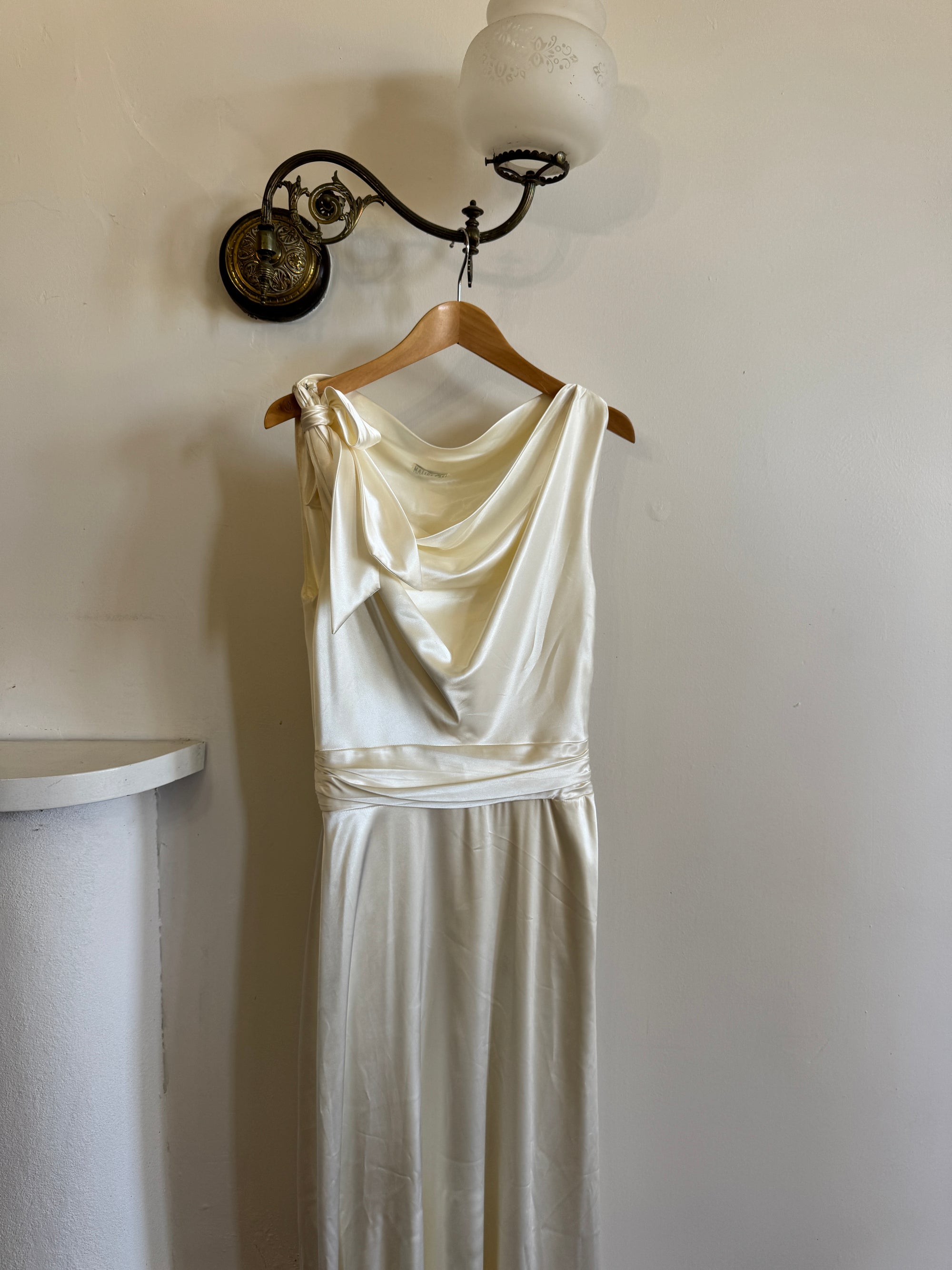 Archival Y2K Satin Cowl Neck Slip gown Ivory