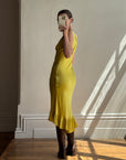 Vintage 90s Pure Silk Bias Midi Dress Chartreuse Multi