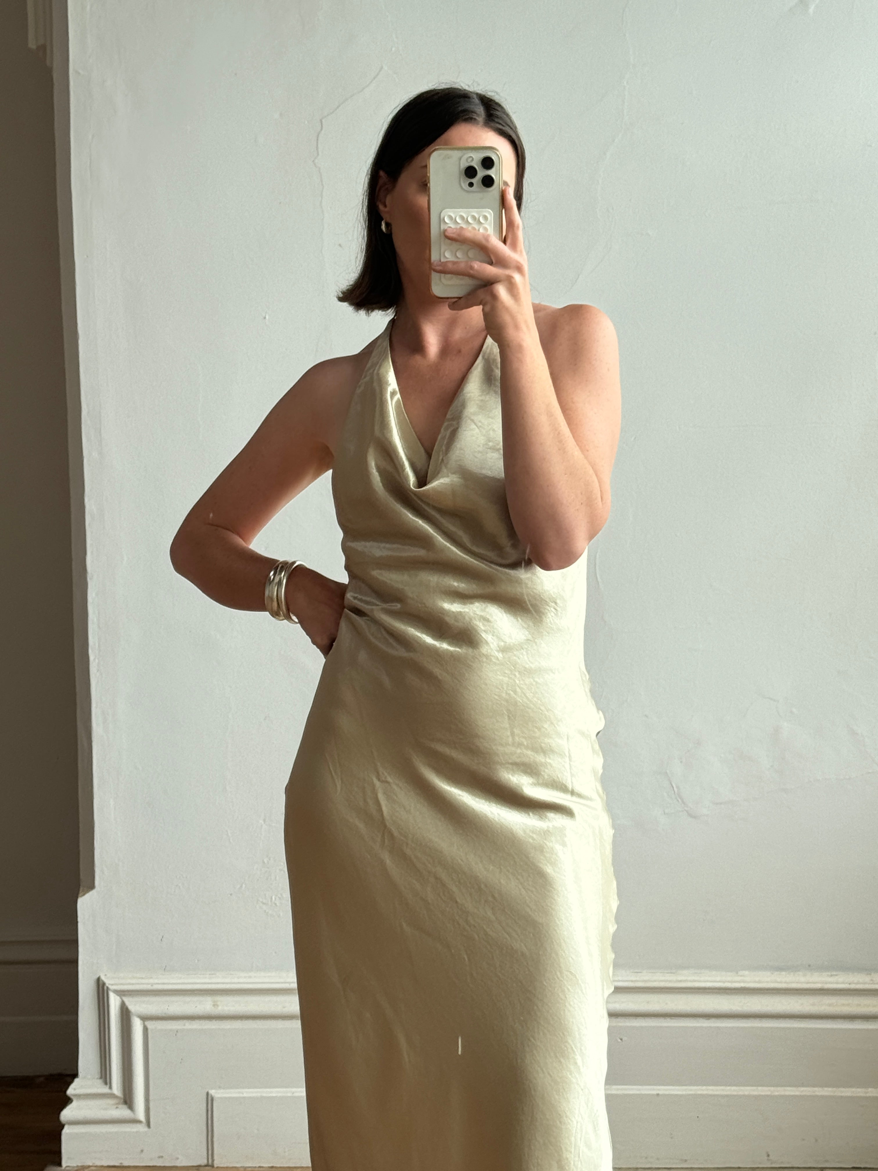 Vintage 90s Gold Shimmer Backless Gown