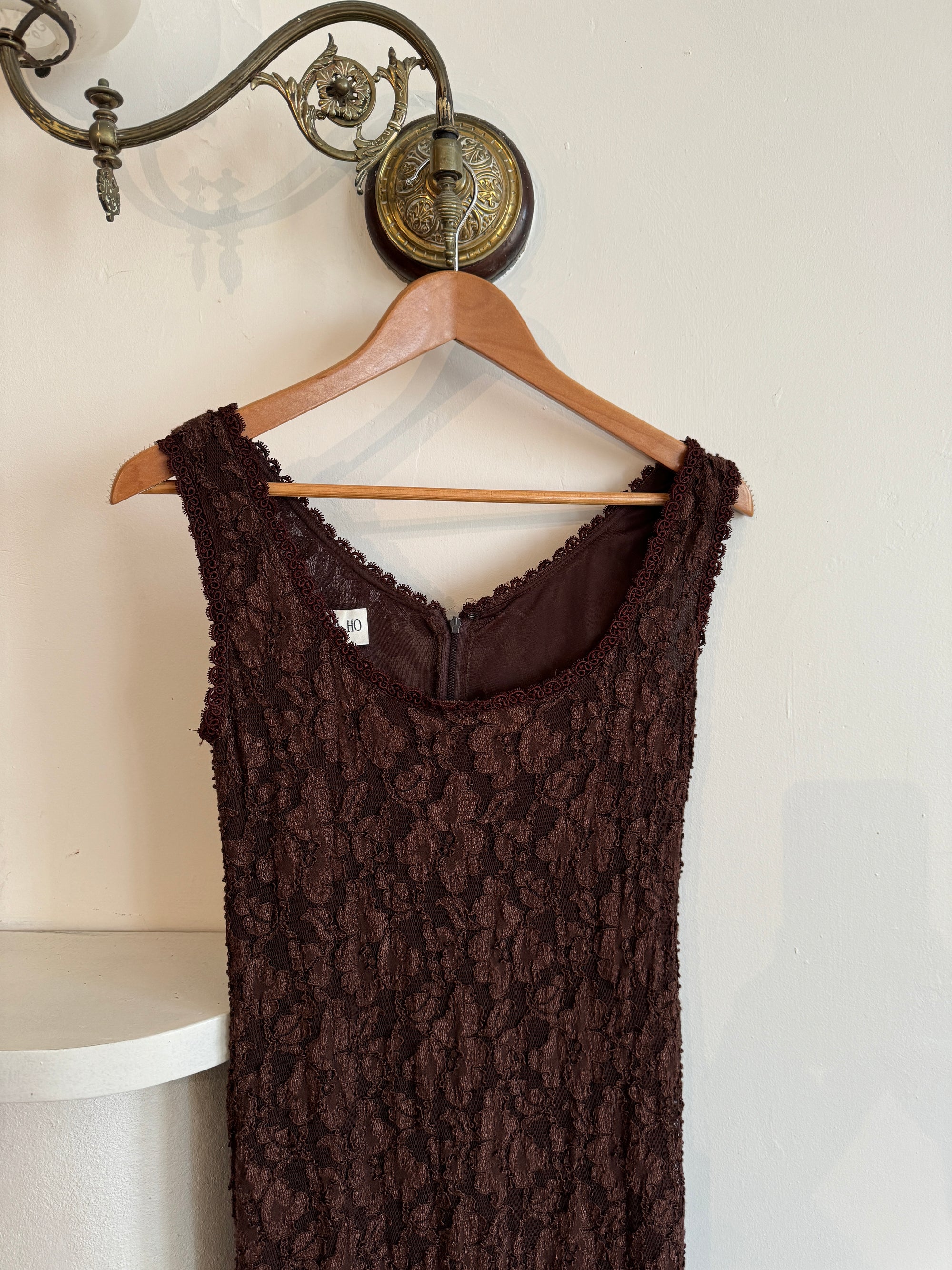 Vintage 90s Lisa Ho Brown Lace Midi