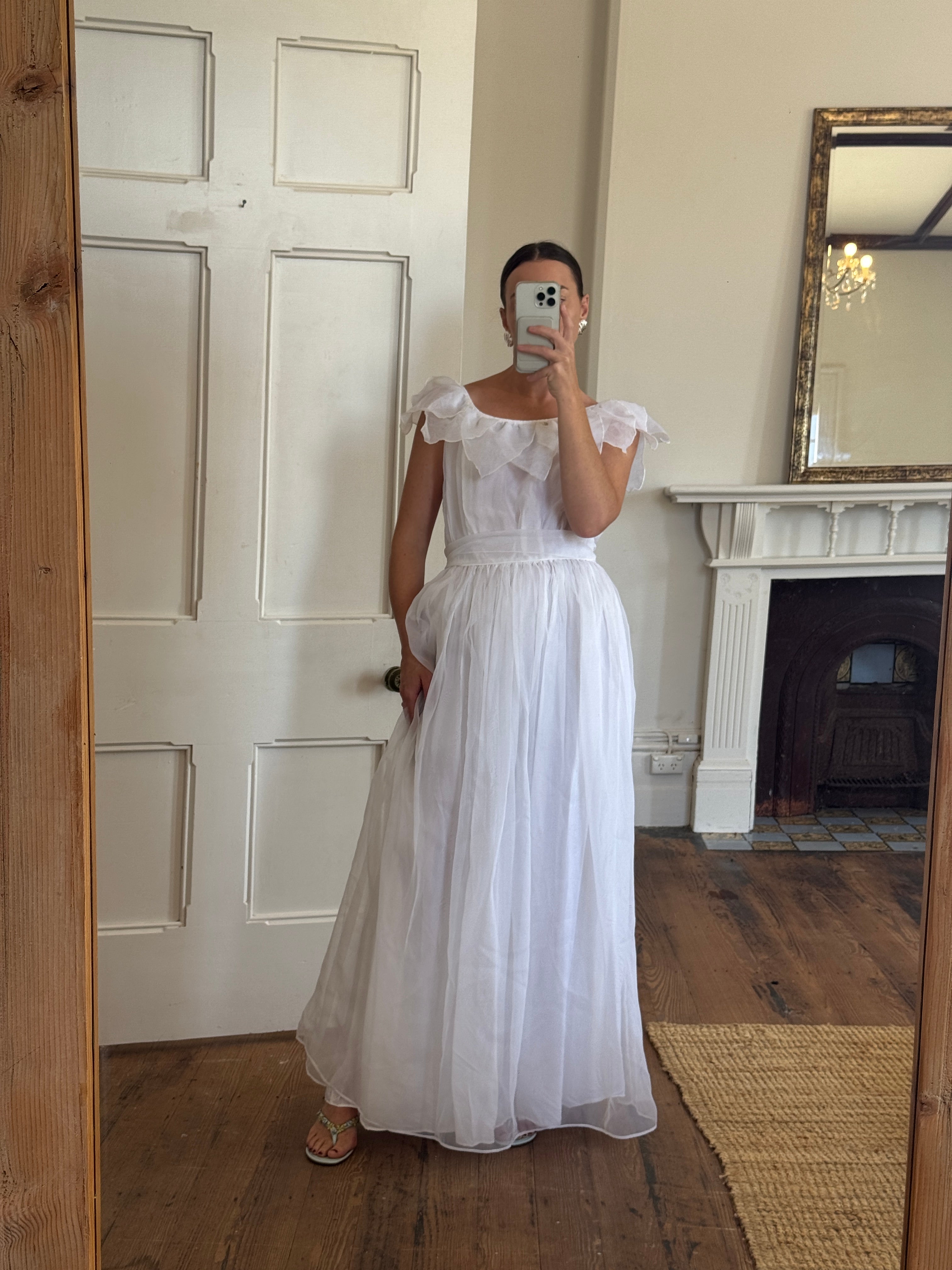 Vintage 70s Organza Fairy Teardrop Wedding Dress
