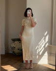 Vintage 90s Mandarin Collar Guipure Lace Midi Dress