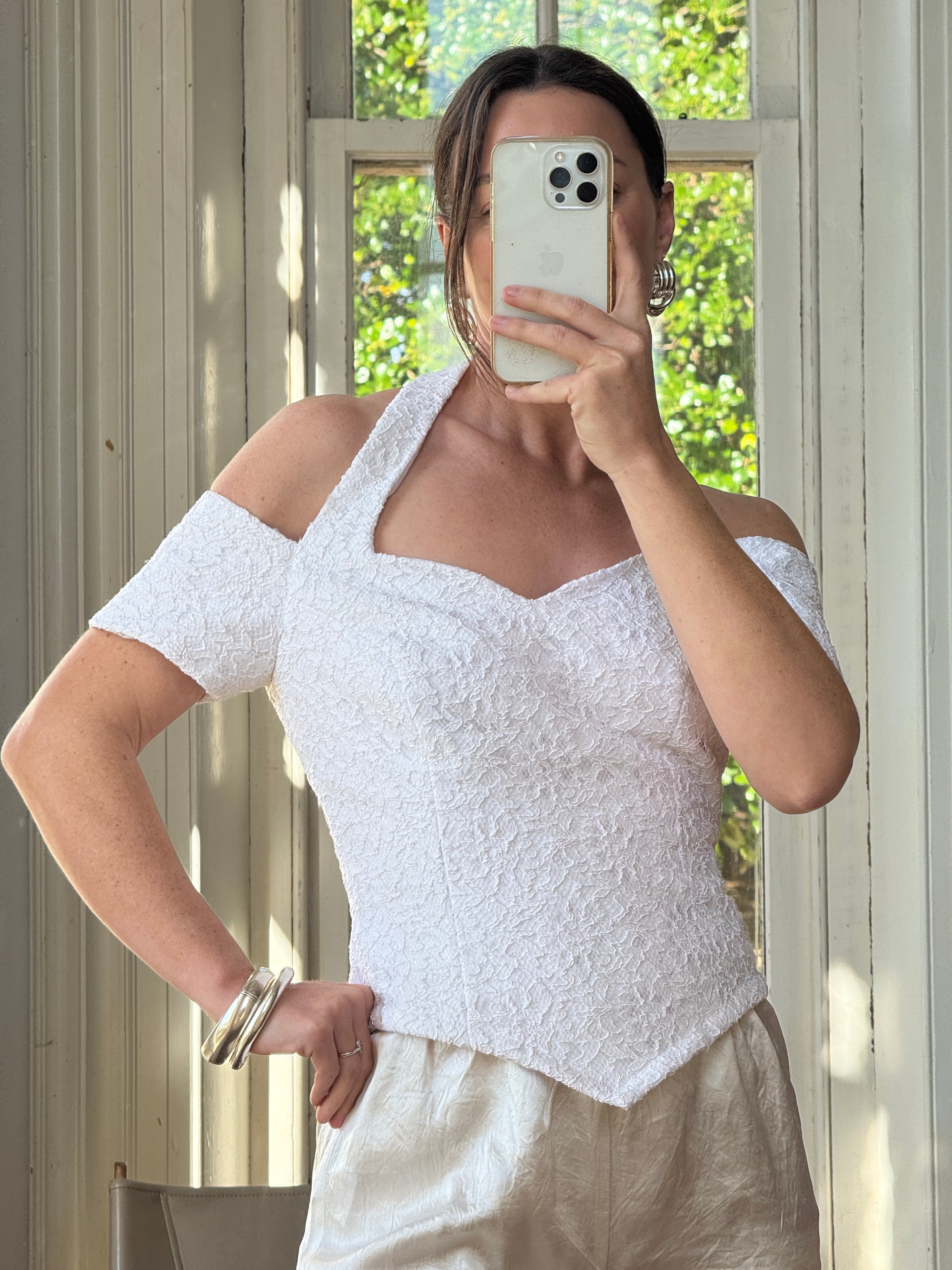 Vintage 80s Lace Bridal Halter Bustier Top