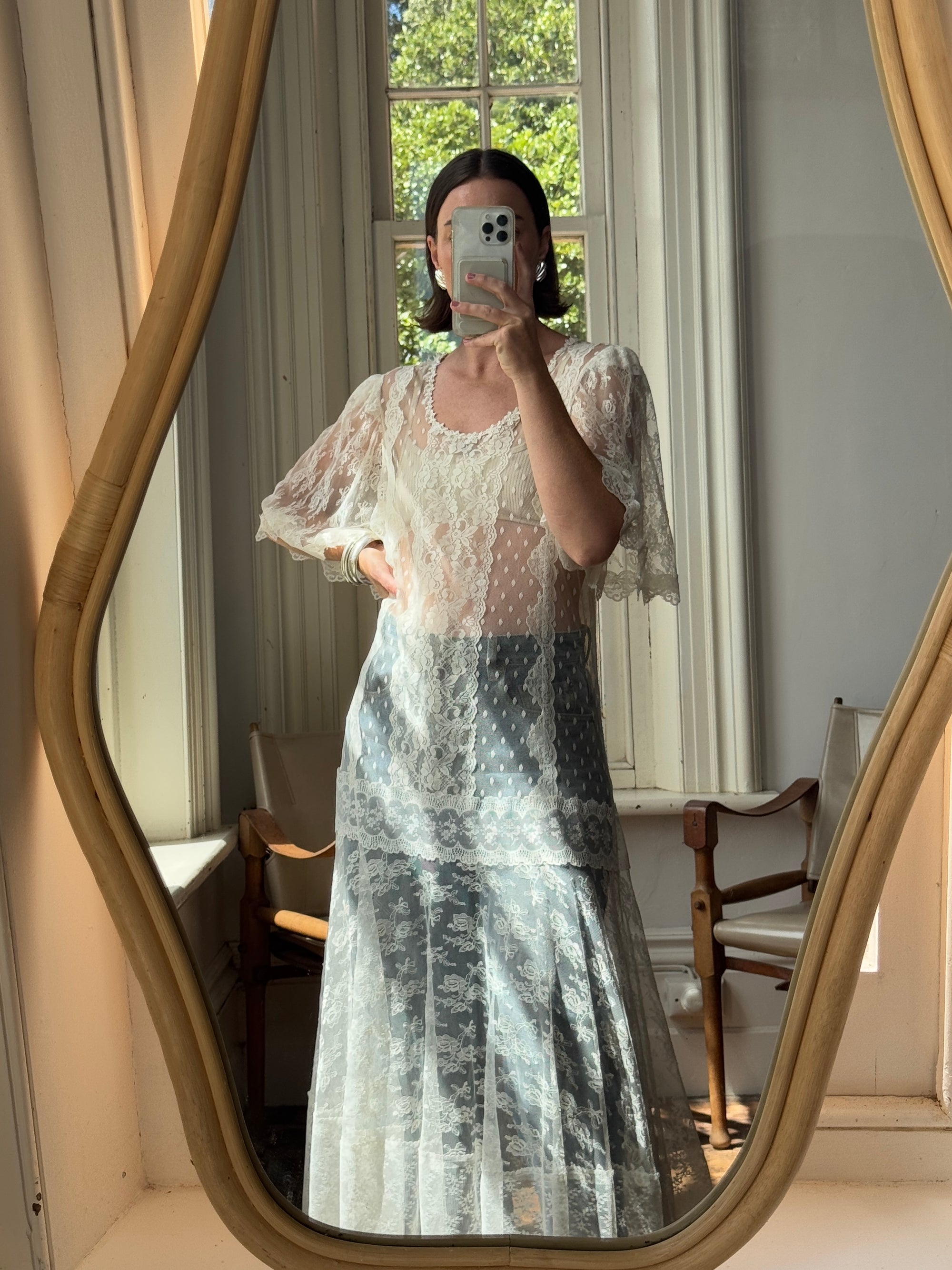 lace smock dress French Lace Smock .vintage Cotton Lace Dress . Lace Edged Top . Lace Smock