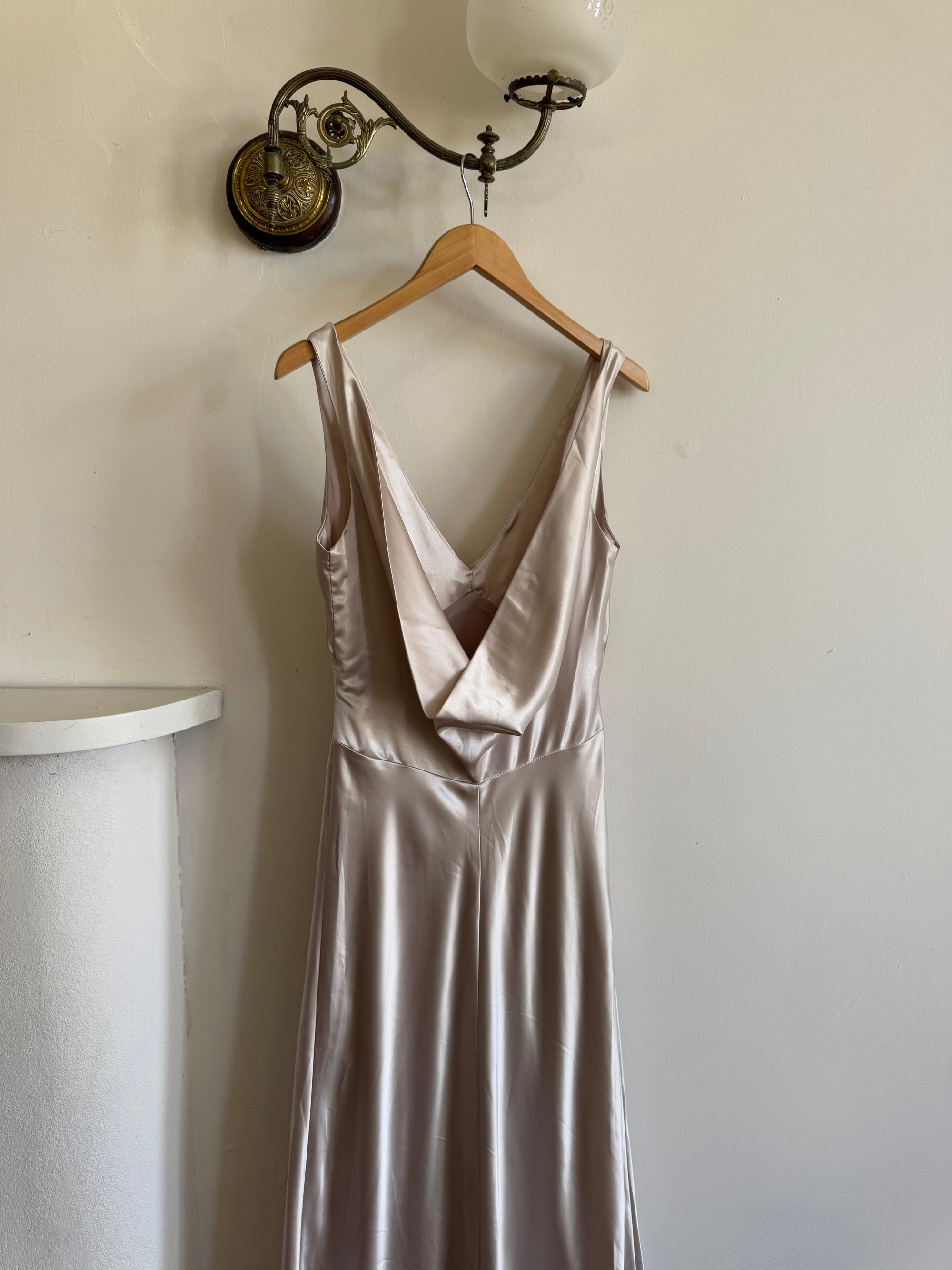 Vintage 90s Australian Made Backless Shell Satin Dress