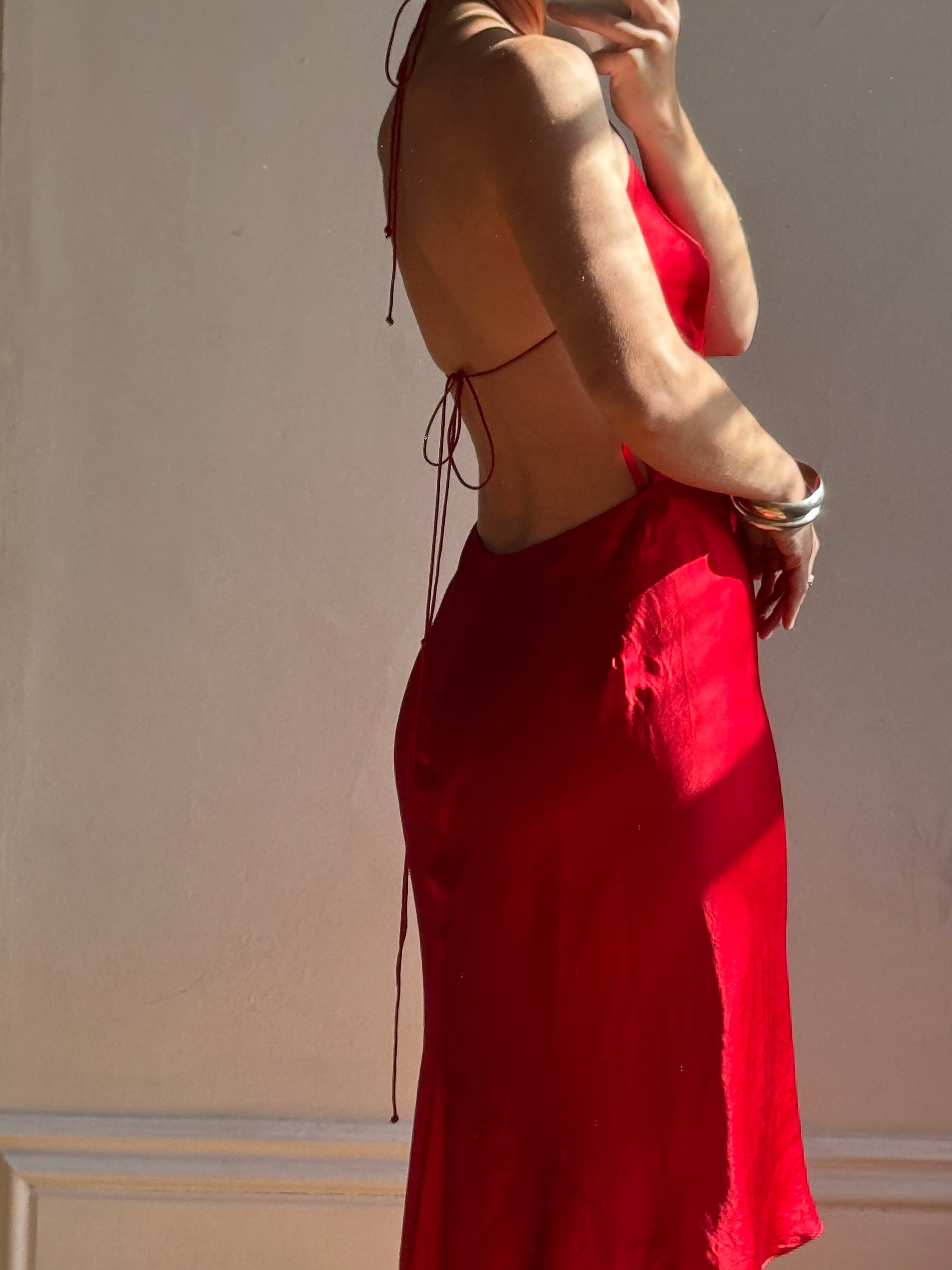 Vintage 90s Pure Silk High Low Halter Dress Scarlett