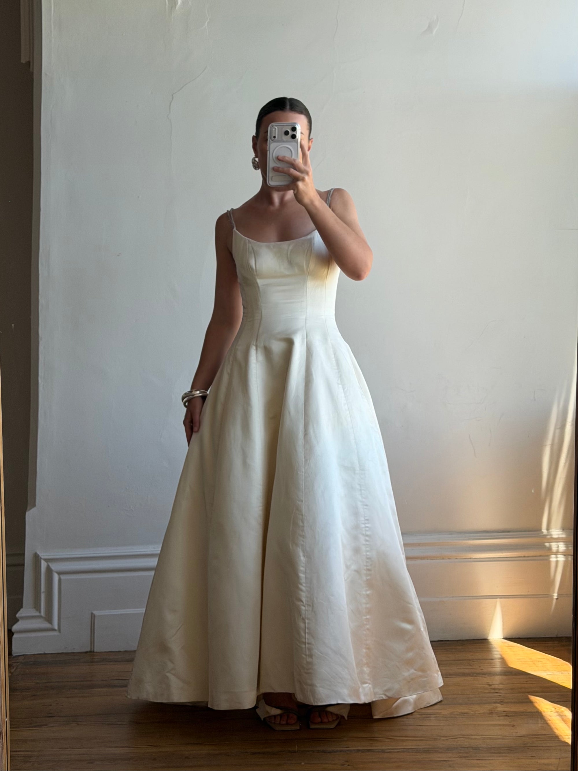 Vintage 90s Pure Silk Couture Diamante Wedding Gown