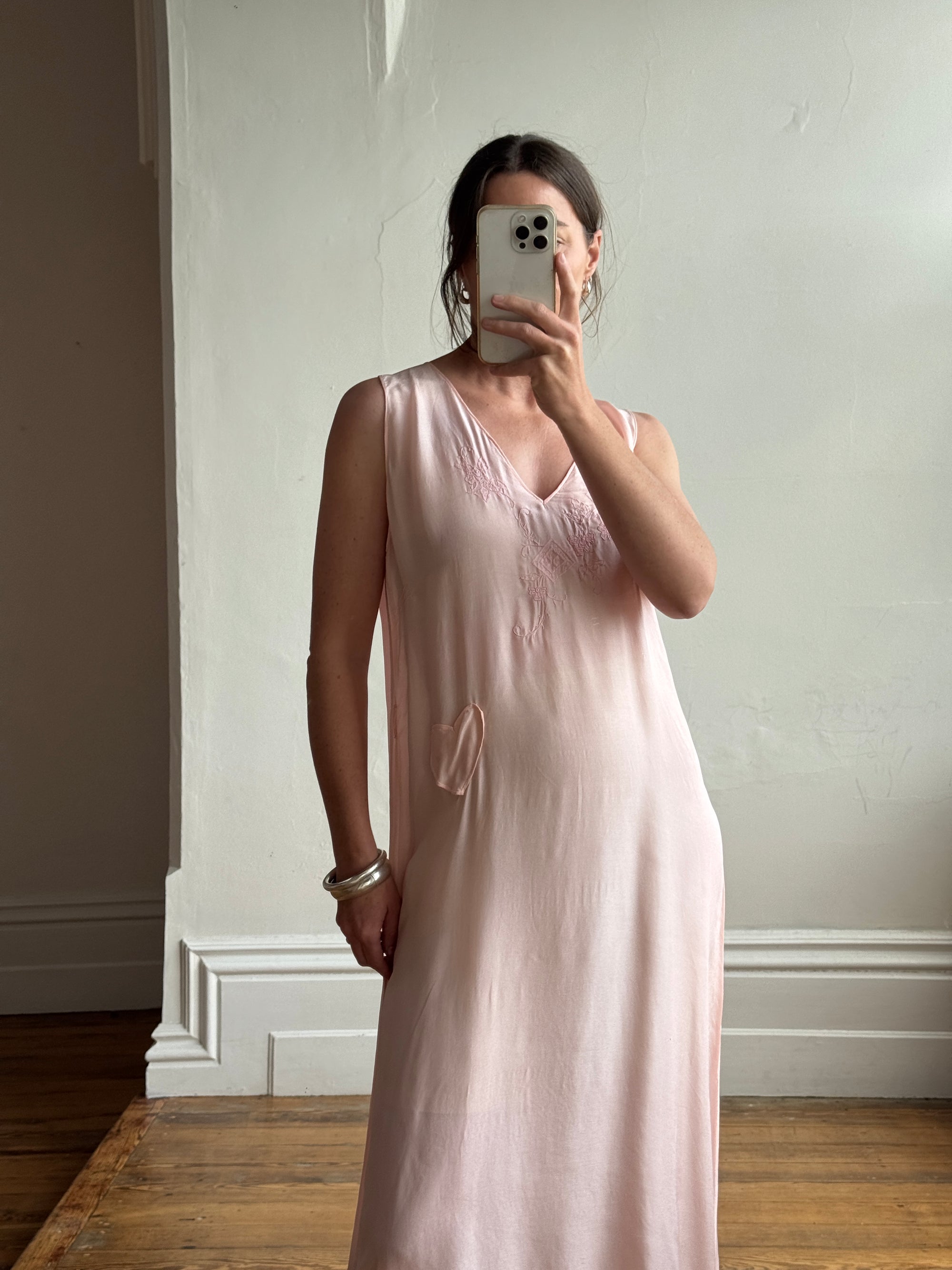 Antique 20s Valentines Slip with Heart Pocket Pink