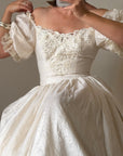 Vintage 90s Silk Puff Sleeve Embroidered Wedding Dress