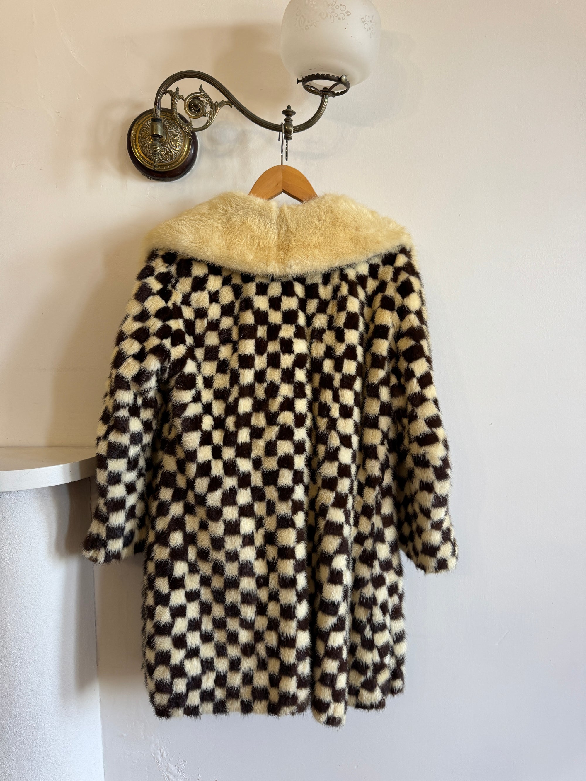 Vintage Rare 70s Mink Fur Checkerboard Coat
