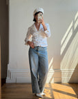 Vintage 90s Structured Collar Gathered Blouse Crisp White