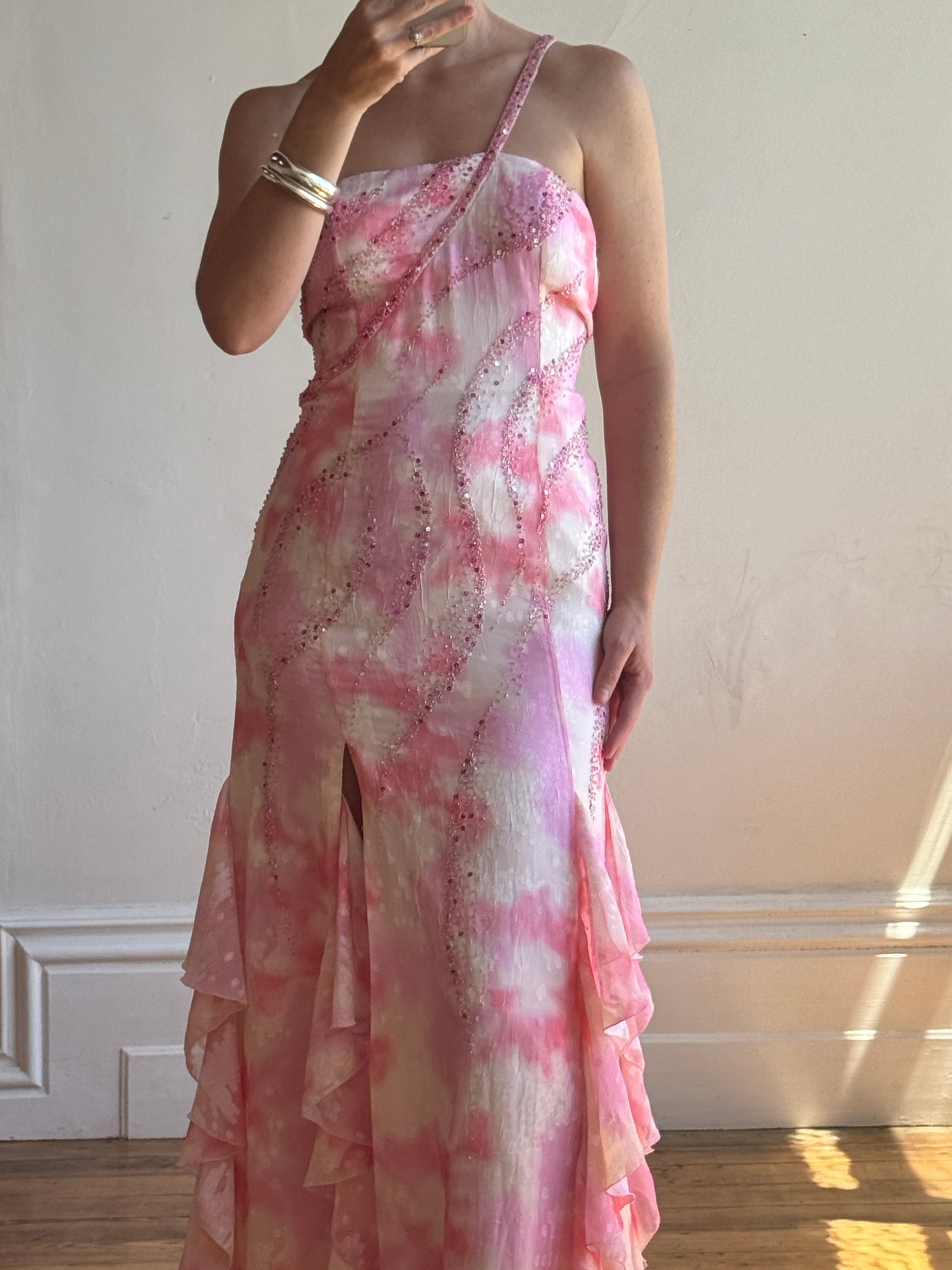 Vintage Y2K Fairy Floss Embellished Ruffle Gown