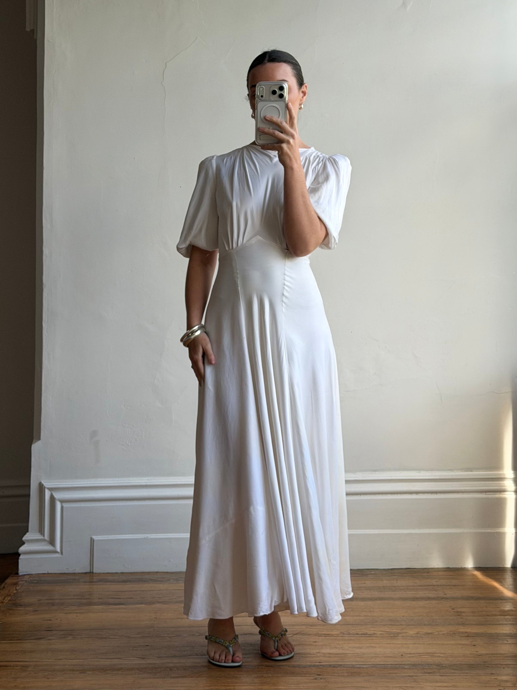 Vintage 40s Minimal Puff Sleeve Bias Wedding Dress