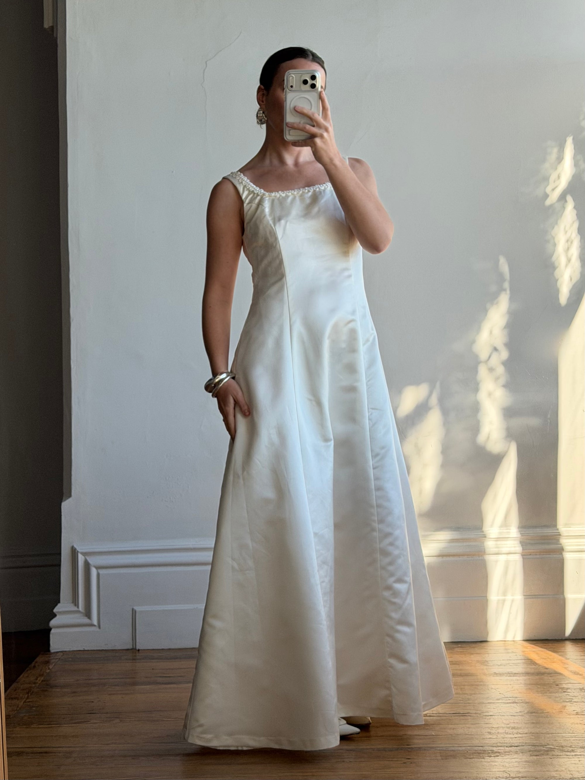 Vintage 90s Satin Rope Embroidered Slip Wedding Dress