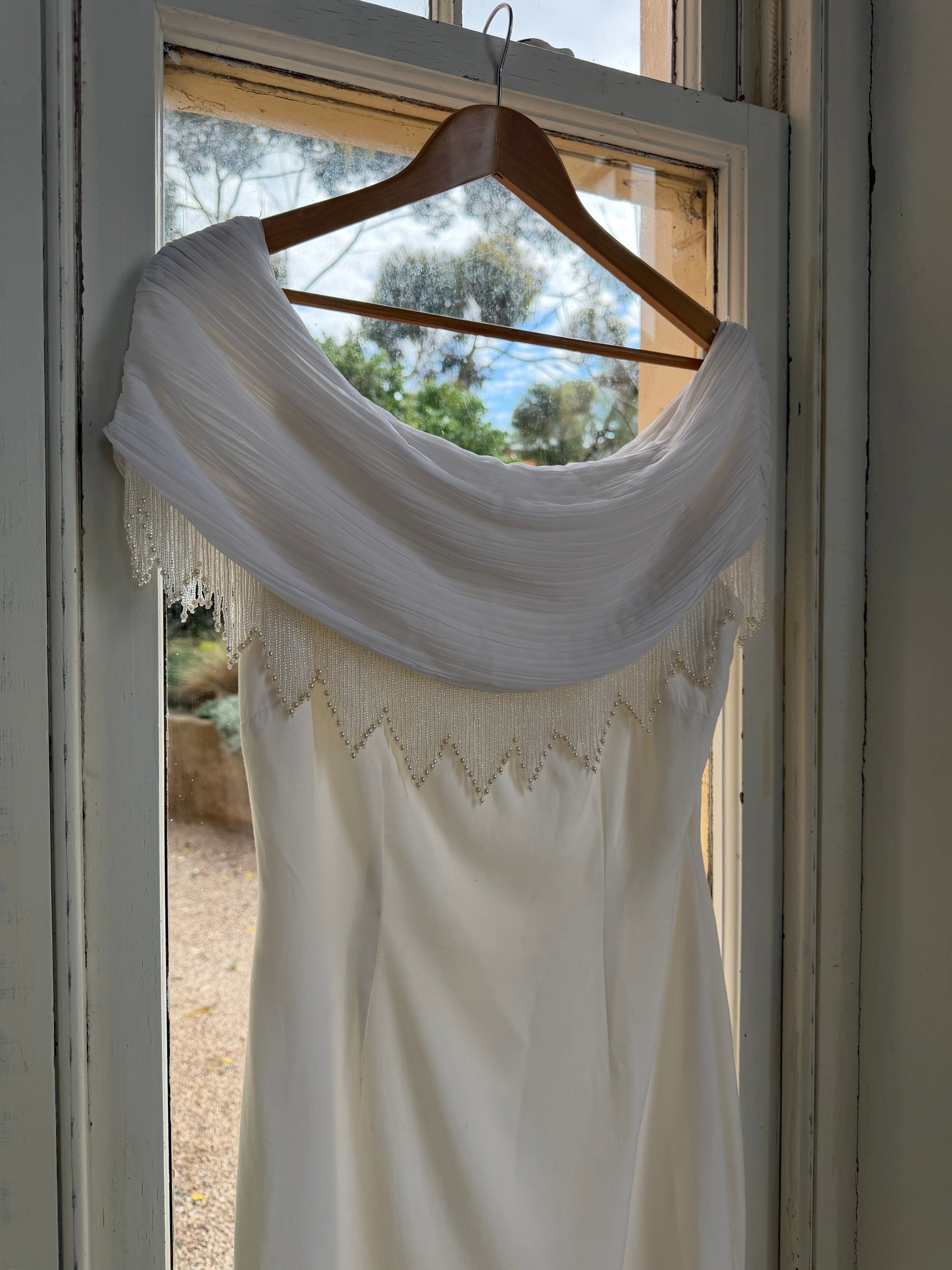 Vintage 90s White Pleated Beaded Fringe Mini Dress