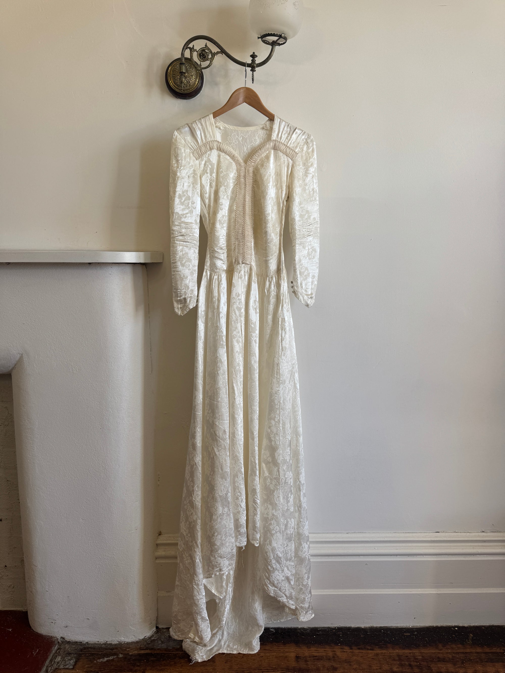 Vintage 40s Jacquard Long Sleeve Wedding  Dress