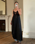 Vintage 80s Sheer Lace Slip Dress Noir