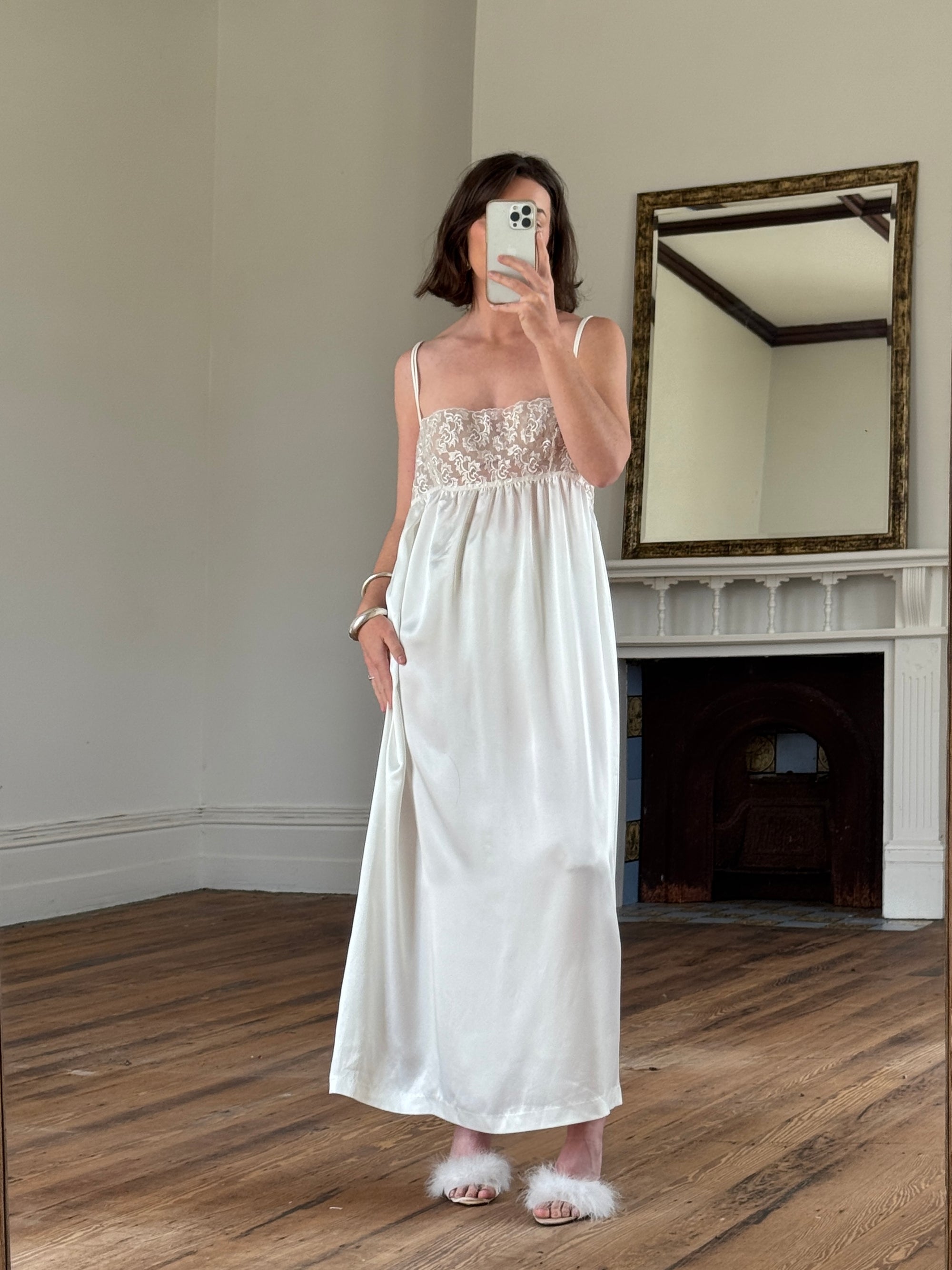 Vintage 90s Christian Dior Babydoll Satin Slip Dress Ivory