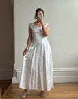 Vintage 50s Satin Jacquard Scalloped Bridal Dress