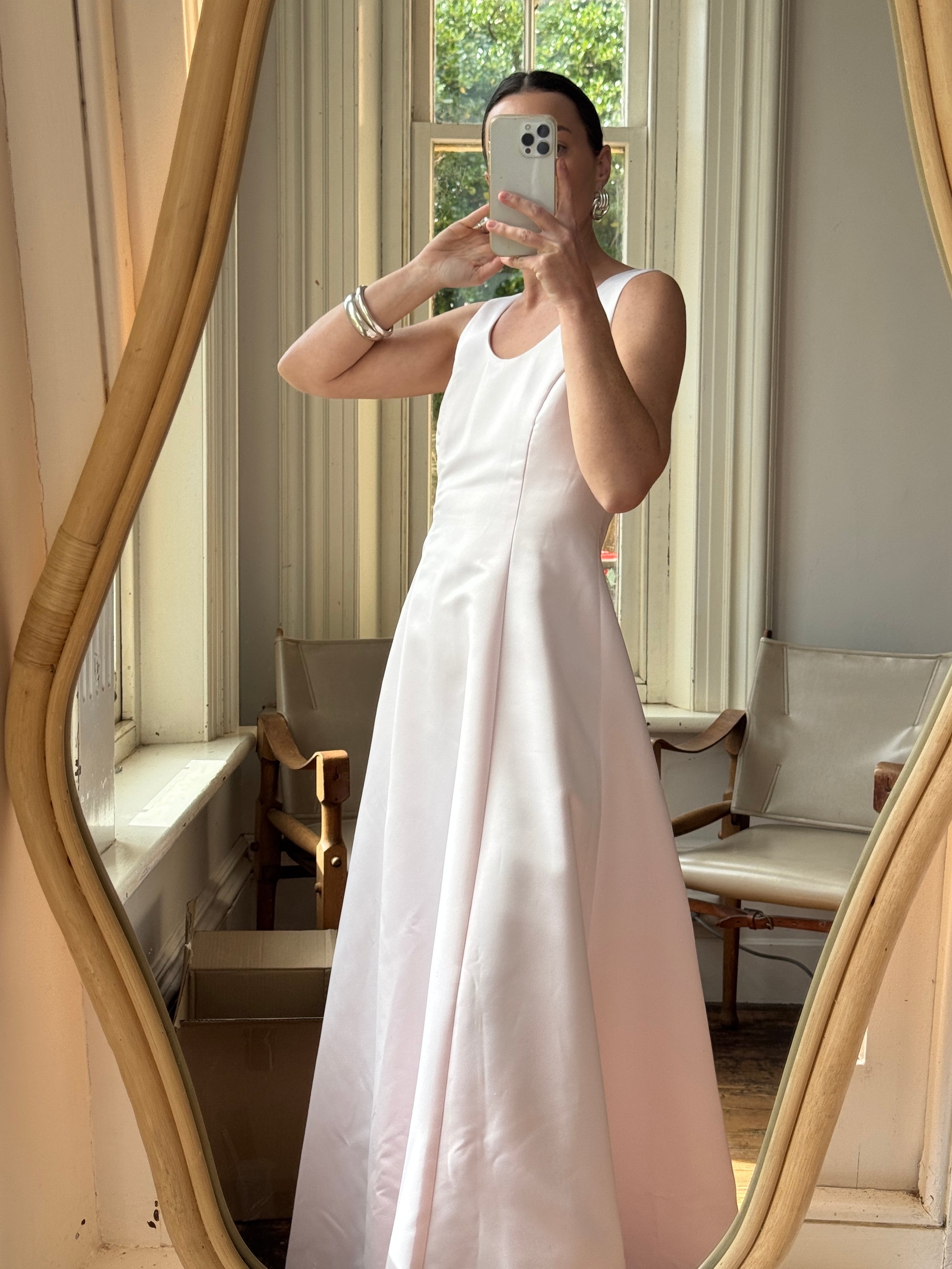 Vintage 90s Baby Pink Satin Scoop Neck Dress