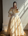 Vintage 90s Silk Dupion Off Shoulder Rosette Bridal Ballgown
