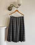 Vintage Scottish Wool Grey Plaid Pleated Midi Skirt