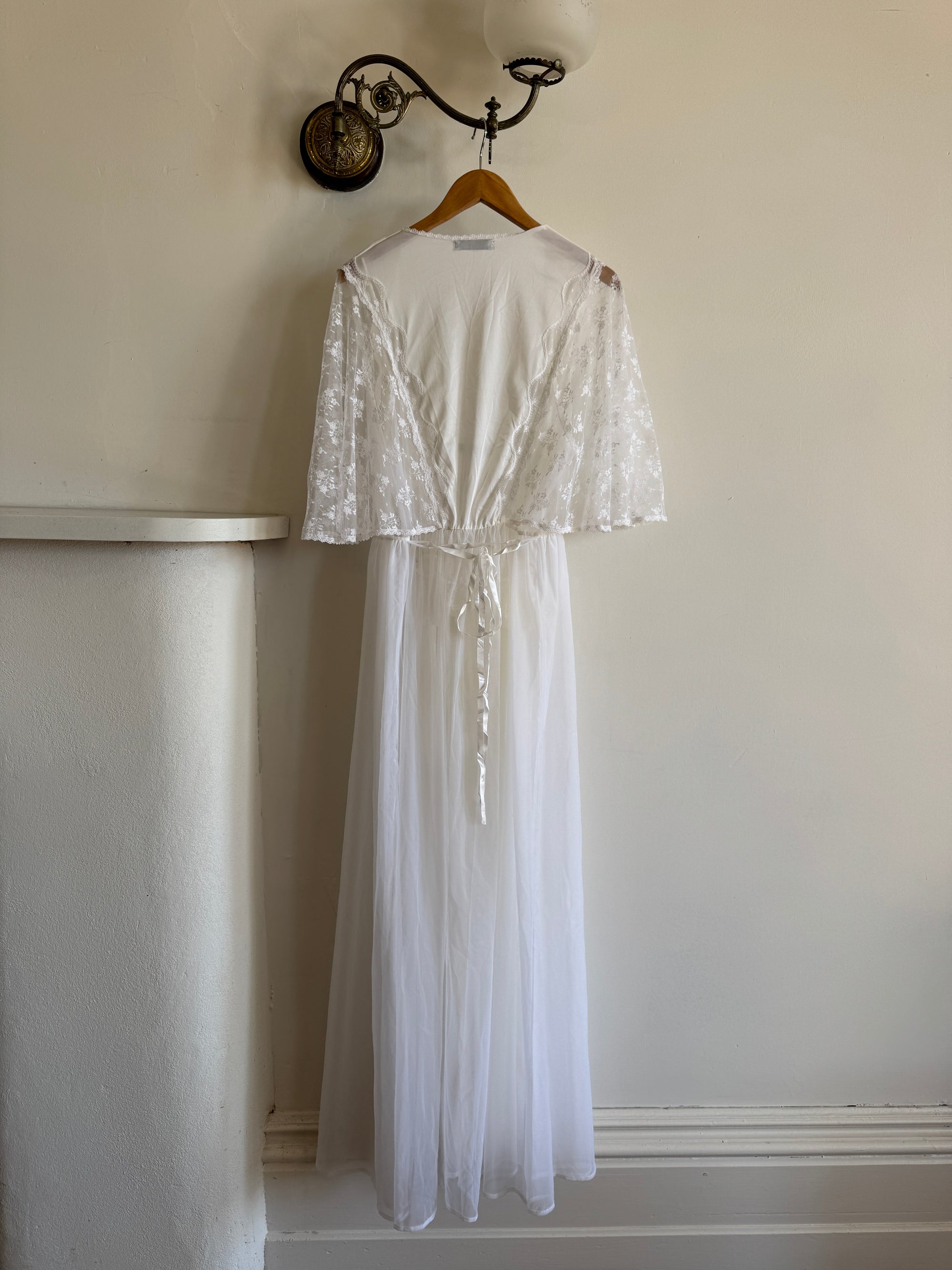 Vintage 80s Lace Peignoir and Slip Set