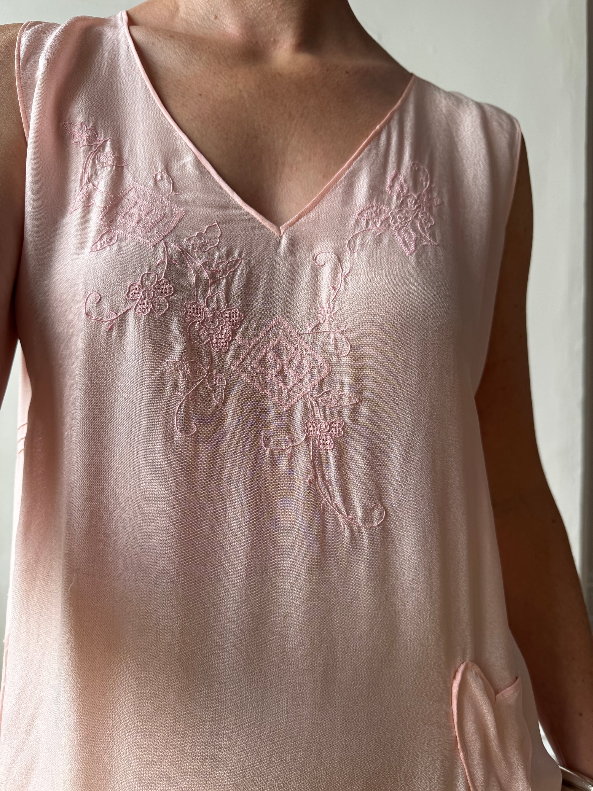 Antique 20s Valentines Slip with Heart Pocket Pink