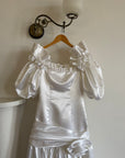 Vintage 80s Satin Drop Waist Wedding Gown