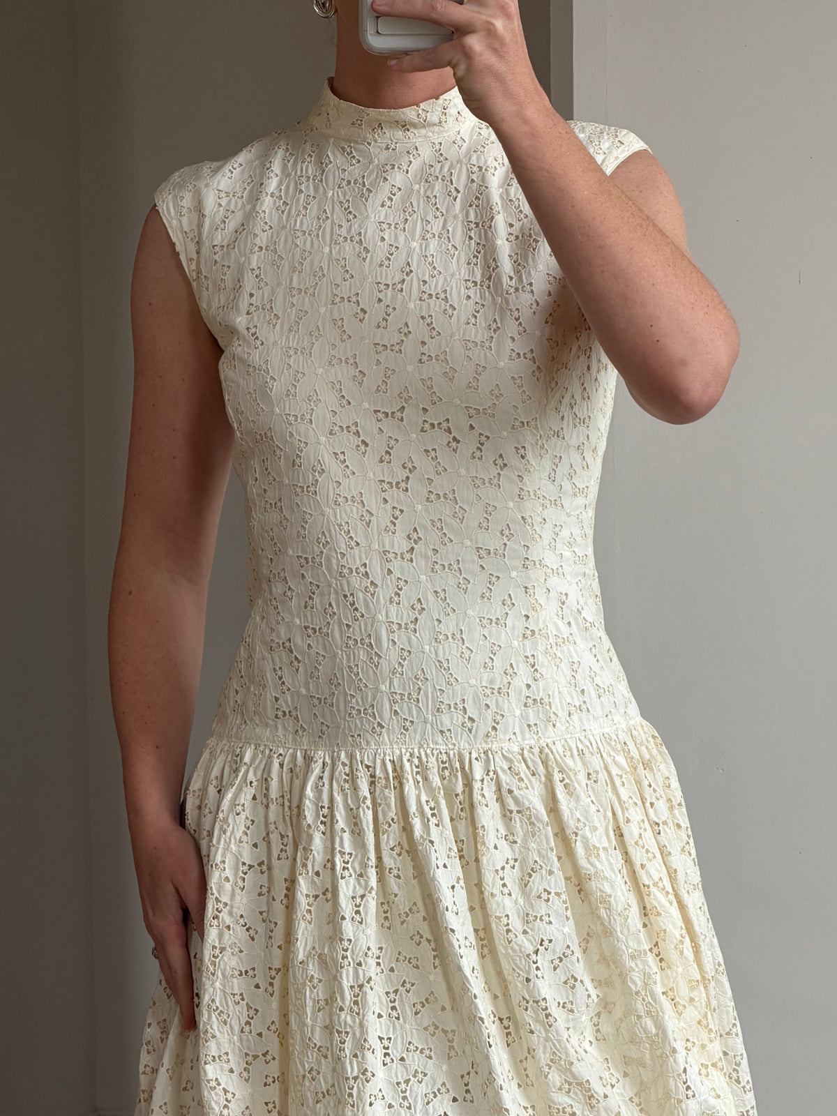 Vintage 90s Cream Broderie Anglaise Bubble Mini Dress