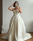 Vintage 90s Pleated Jacquard Satin Wedding Gown