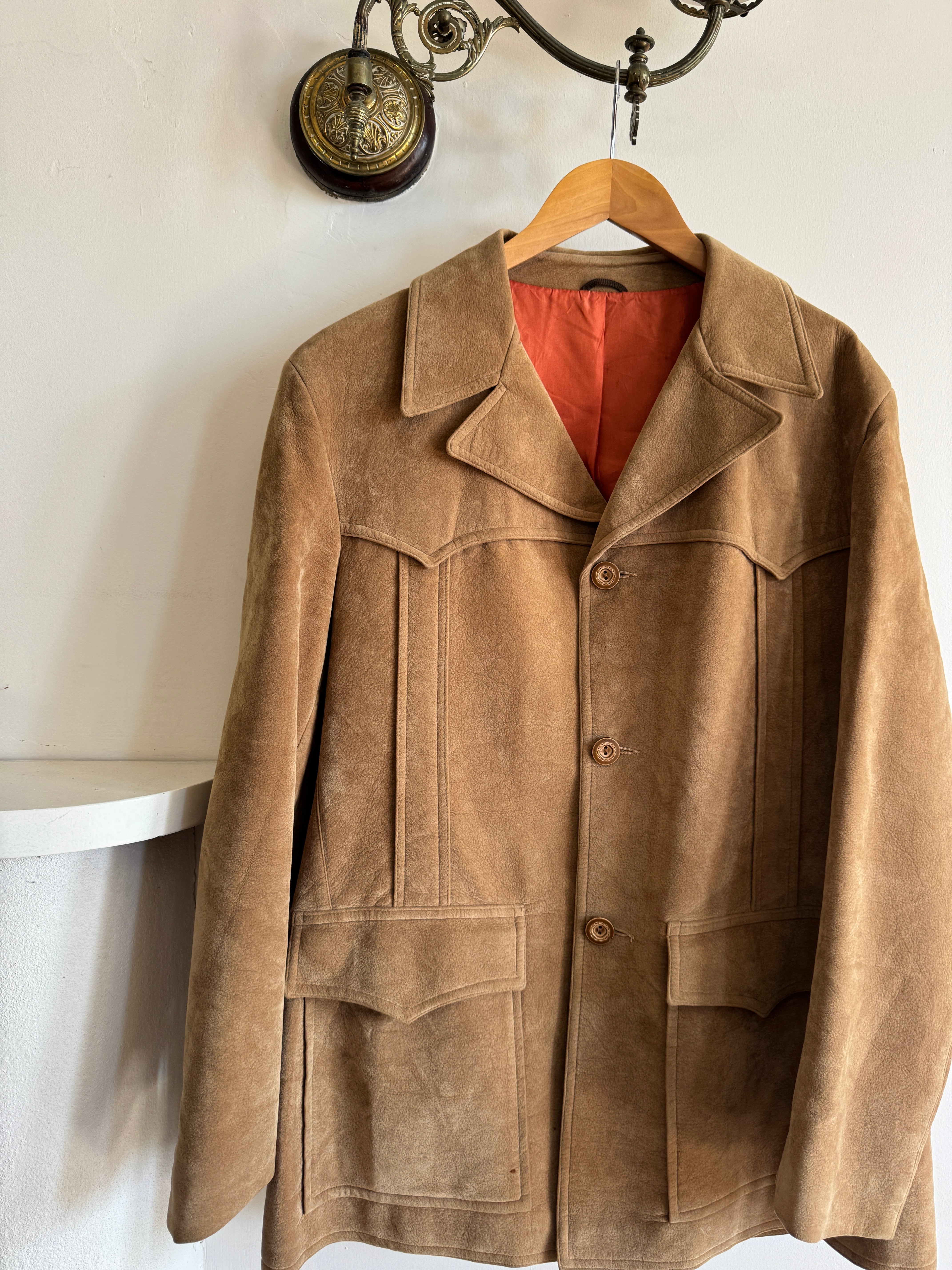 Vintage 70s Western Faux Suede Tan Coat