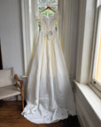 Vintage 90s Embellished Off Shoulder Satin Wedding Gown
