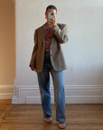 Vintage 60s Wool Plaid Blazer Brown Herringbone