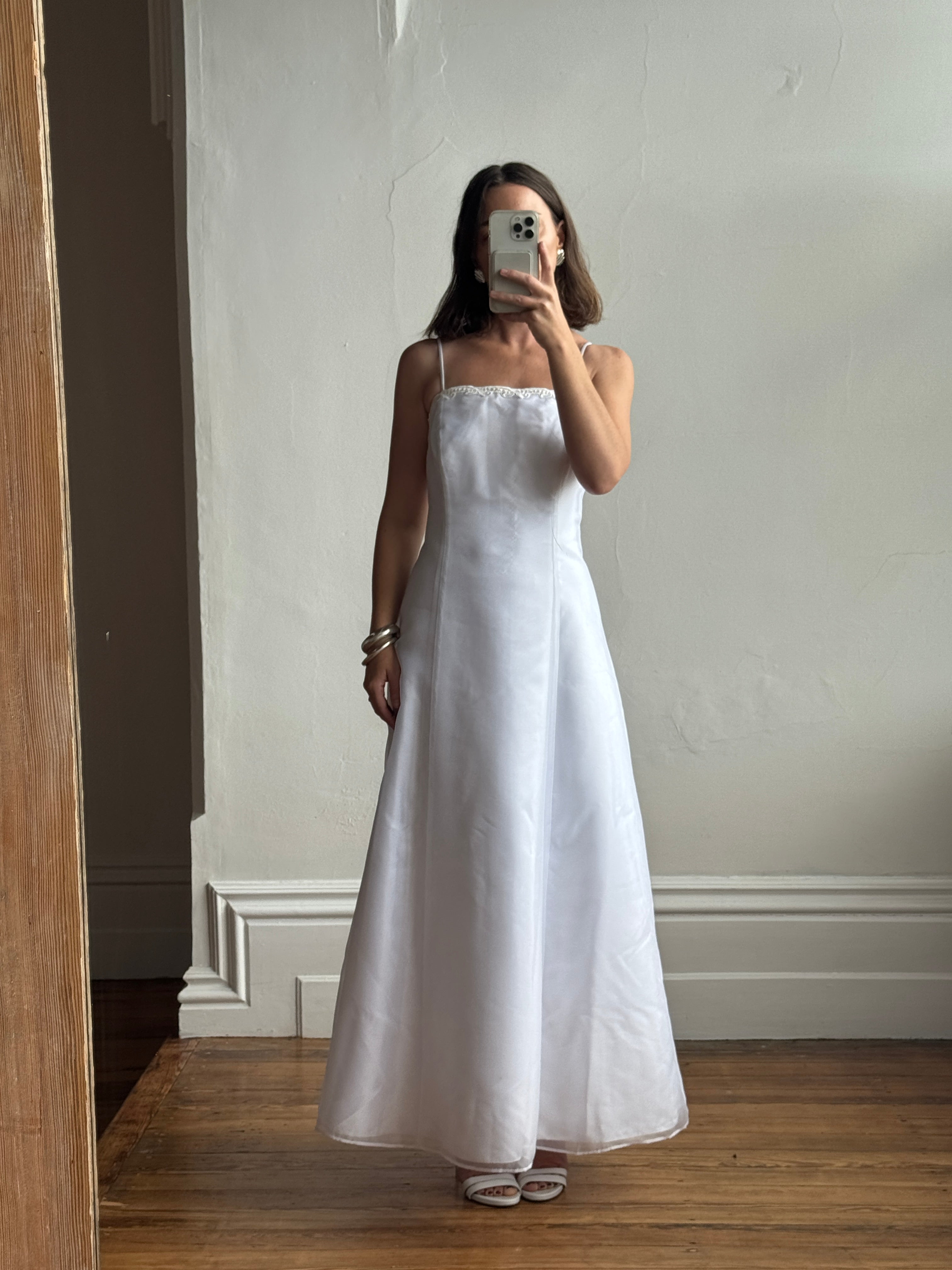 Vintage 90s Square Cut Lace Up Slip Wedding Dress