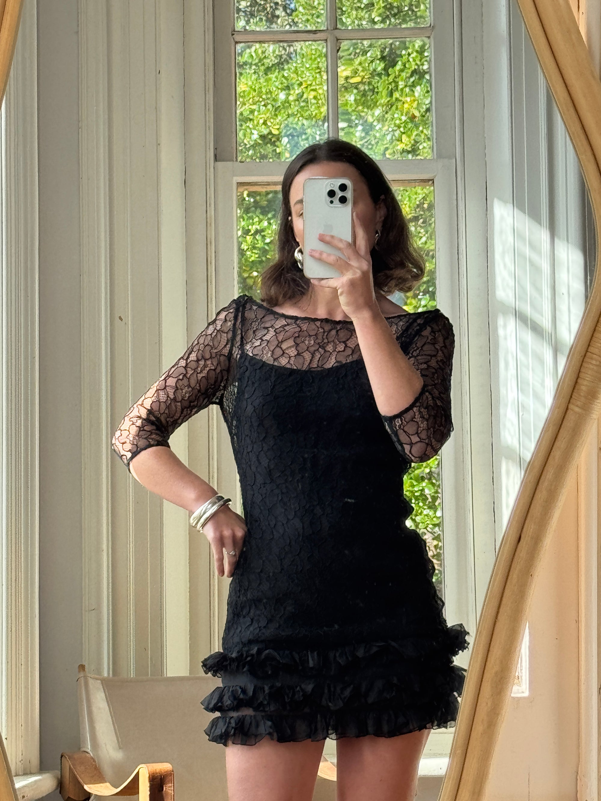 Archival Y2K Lace Ruffle Mini Dress Noir