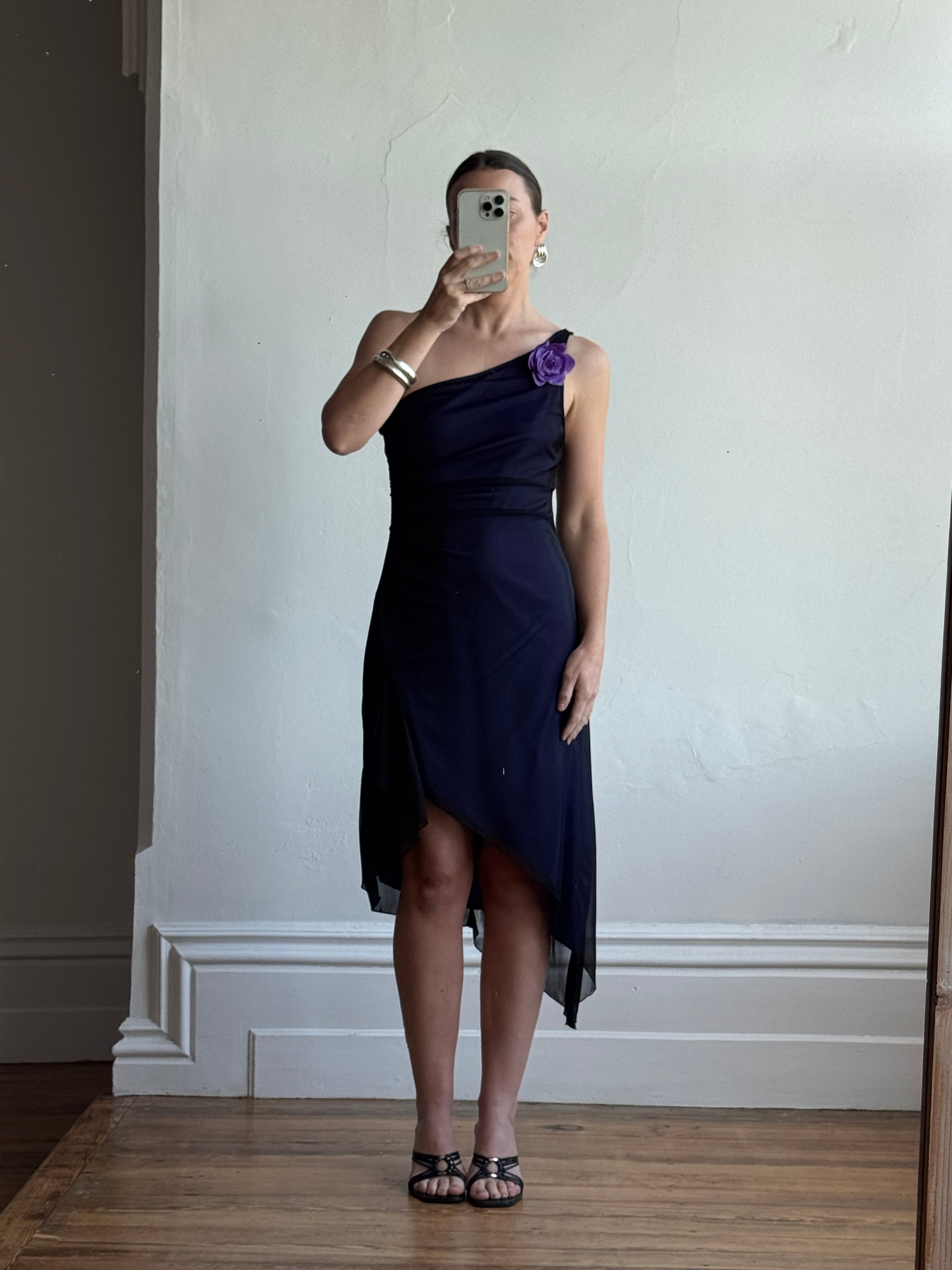 Vintage Y2K Party Dress with Flower Purple Noir