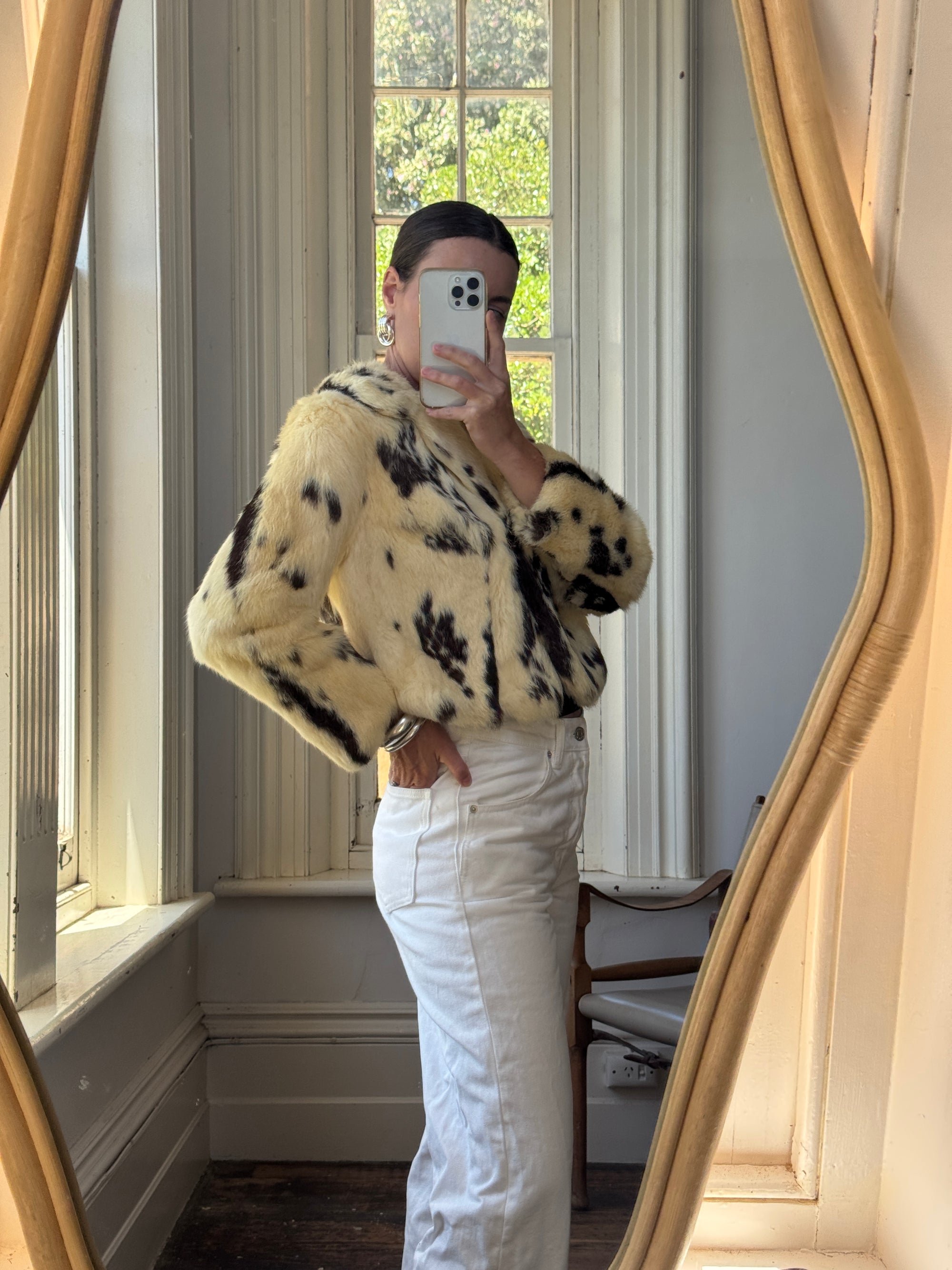 Vintage 70s Australian Made Spotted Rabbit Fur Jacket